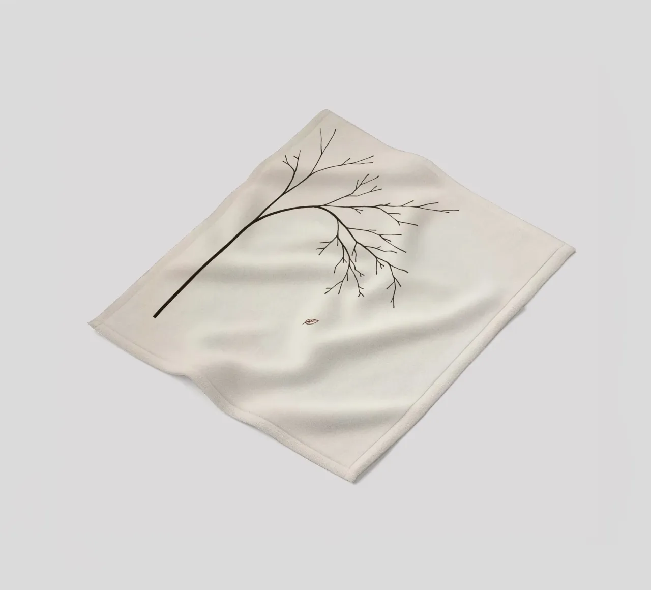 Stylized tree branch with a single leaf falling line art fleece blanket by DesignDoodle