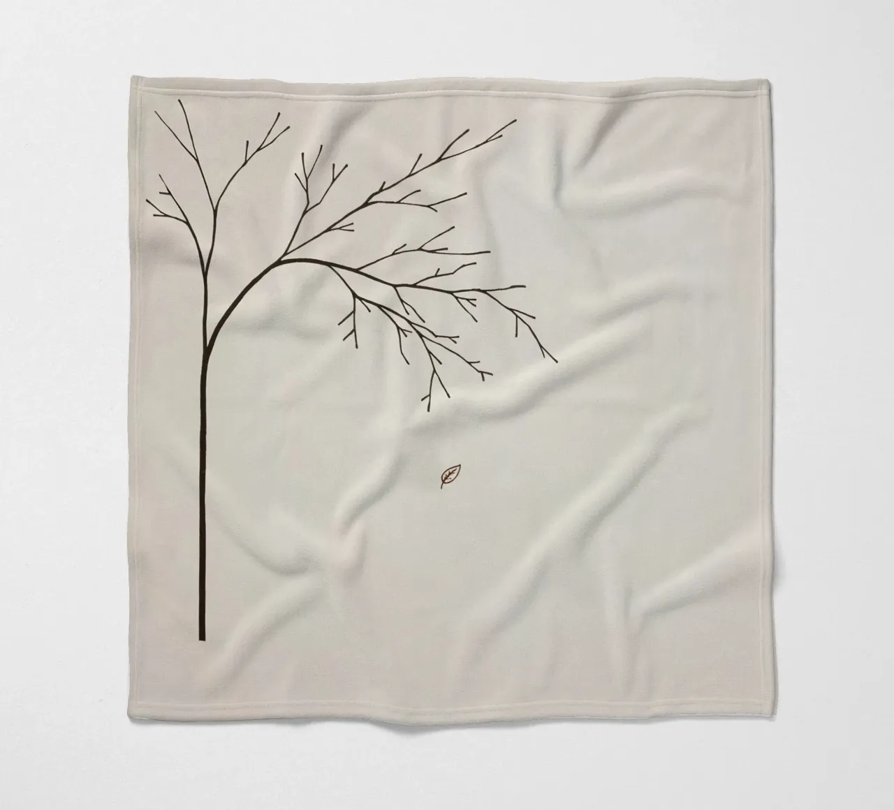 Stylized tree branch with a single leaf falling line art fleece blanket by DesignDoodle