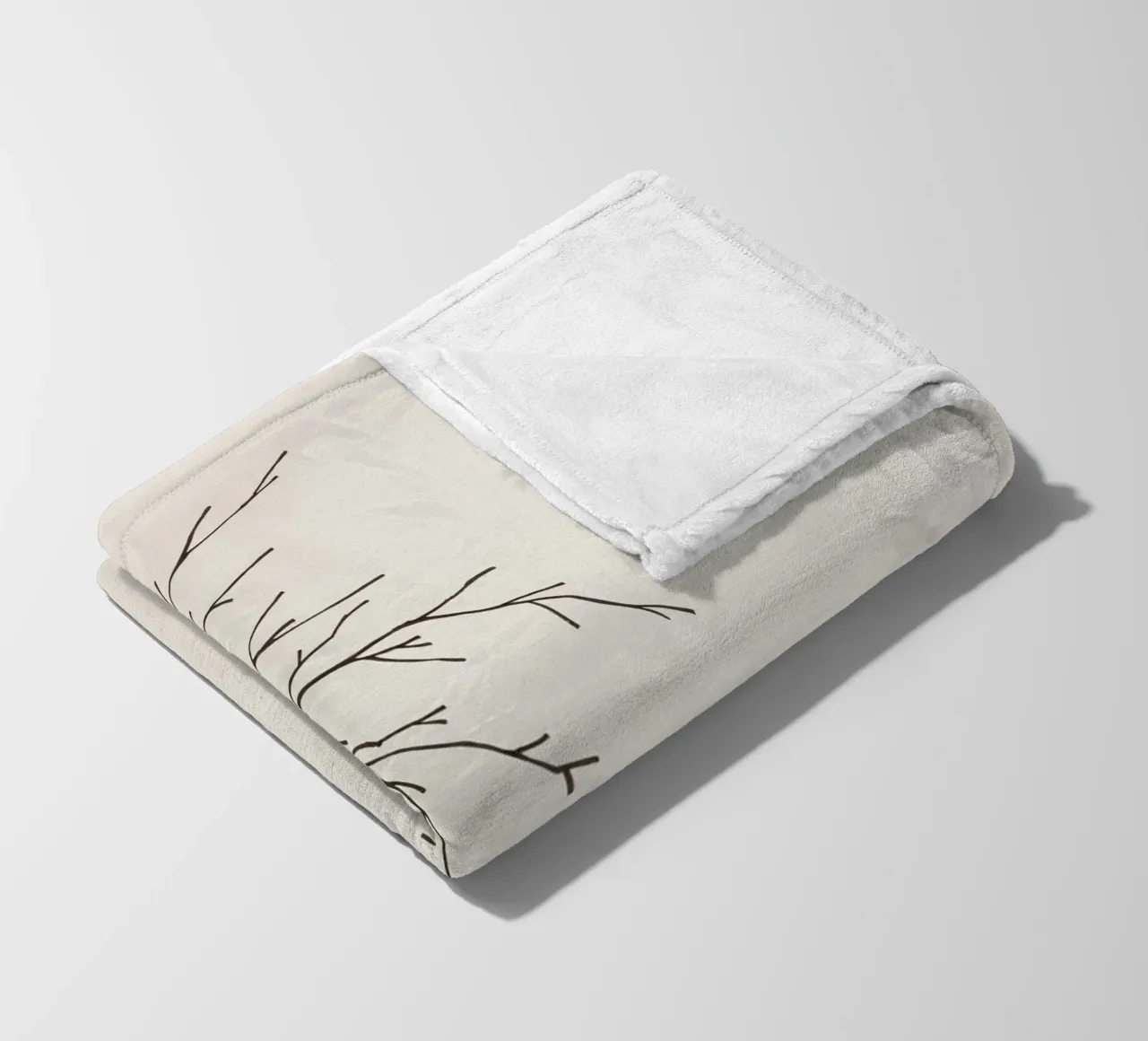 Stylized tree branch with a single leaf falling line art fleece blanket by DesignDoodle