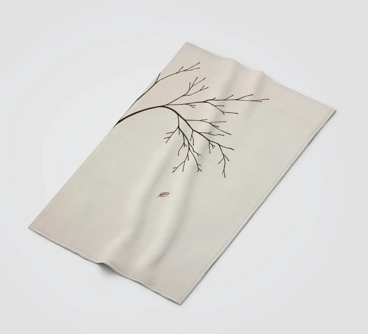 Stylized tree branch with a single leaf falling line art fleece blanket by DesignDoodle