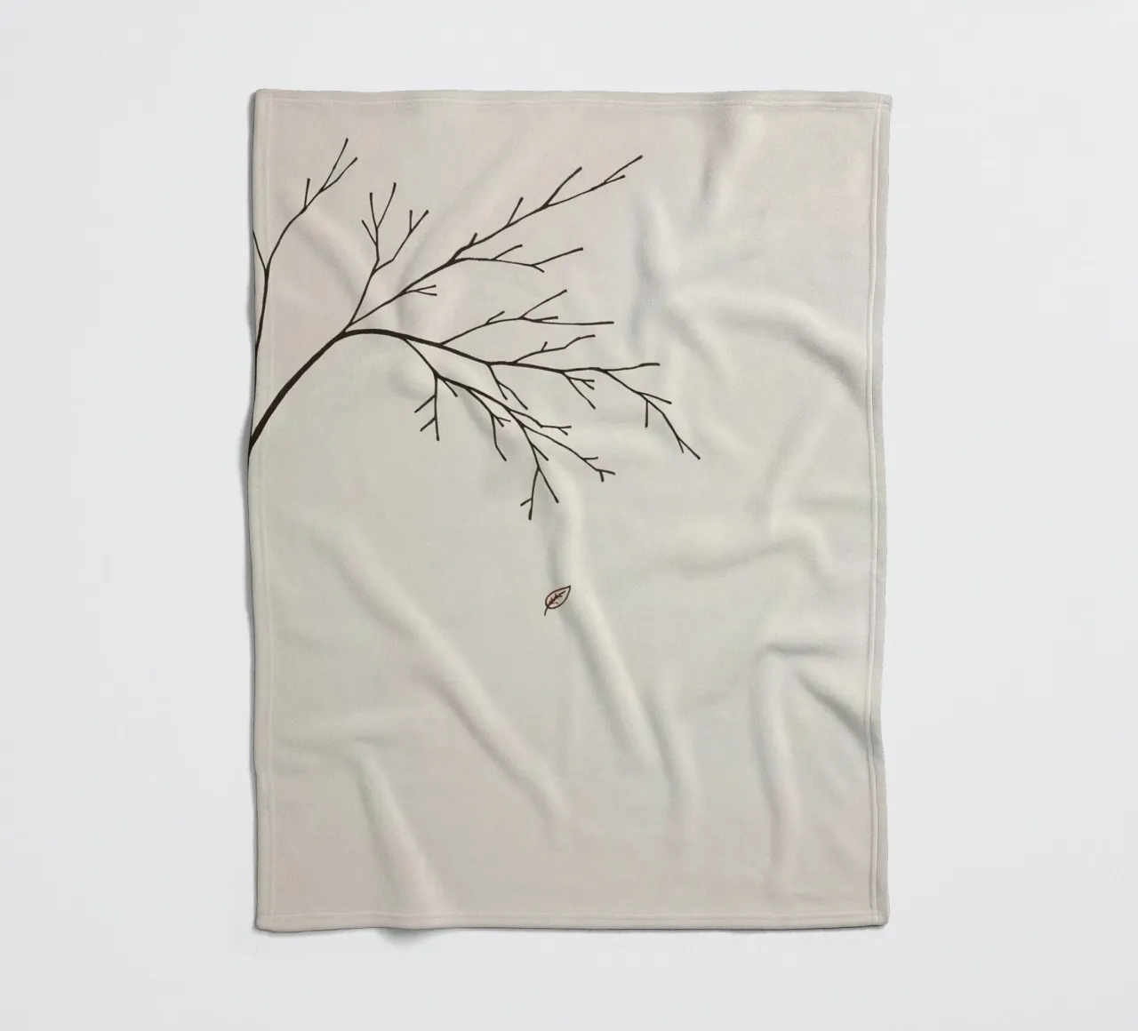 Stylized tree branch with a single leaf falling line art fleece blanket by DesignDoodle