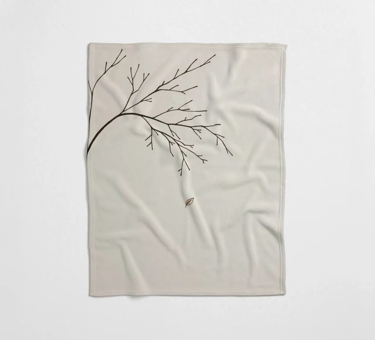 Stylized tree branch with a single leaf falling line art fleece blanket by DesignDoodle