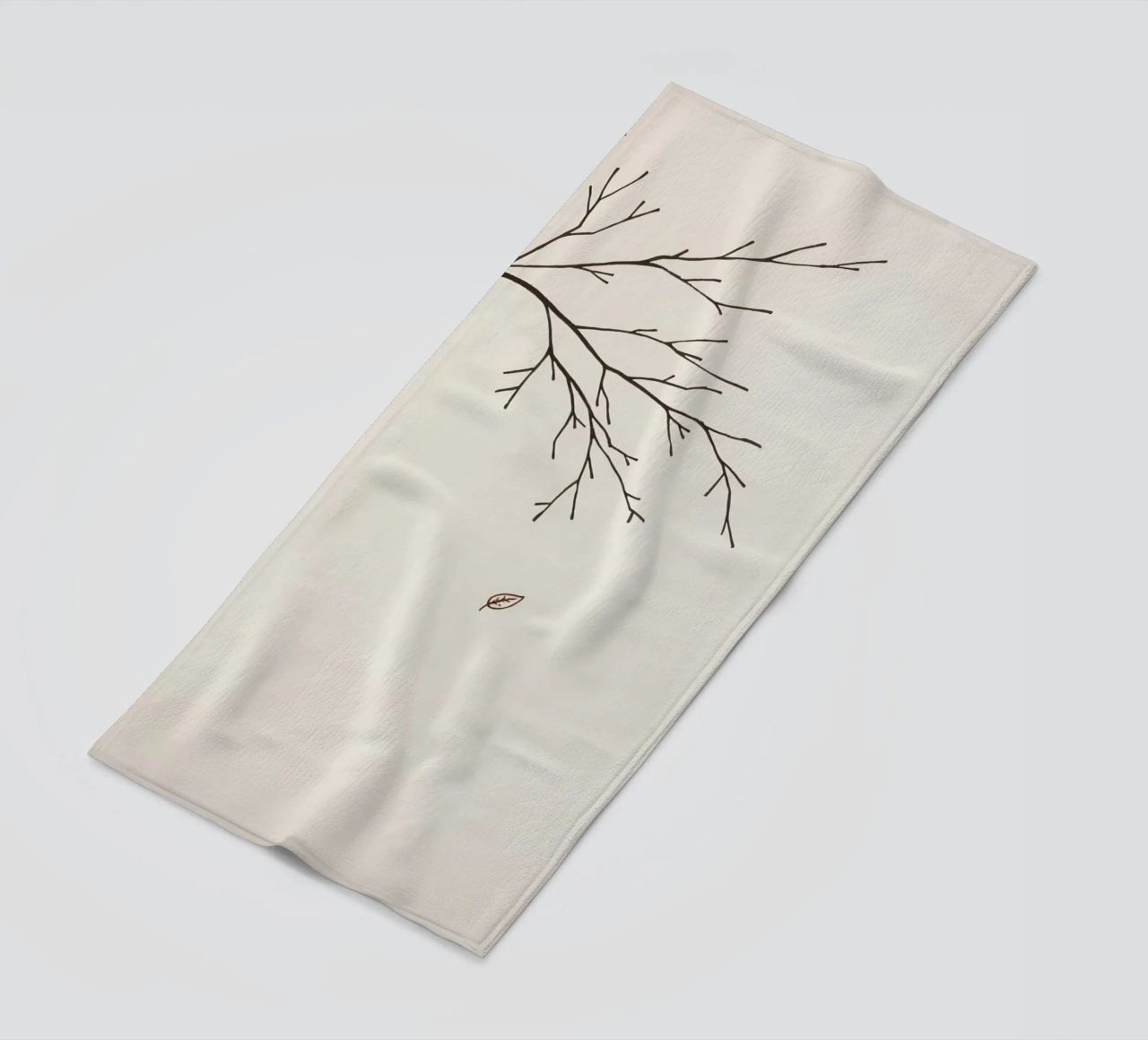 Stylized tree branch with a single leaf falling line art beach towel by DesignDoodle