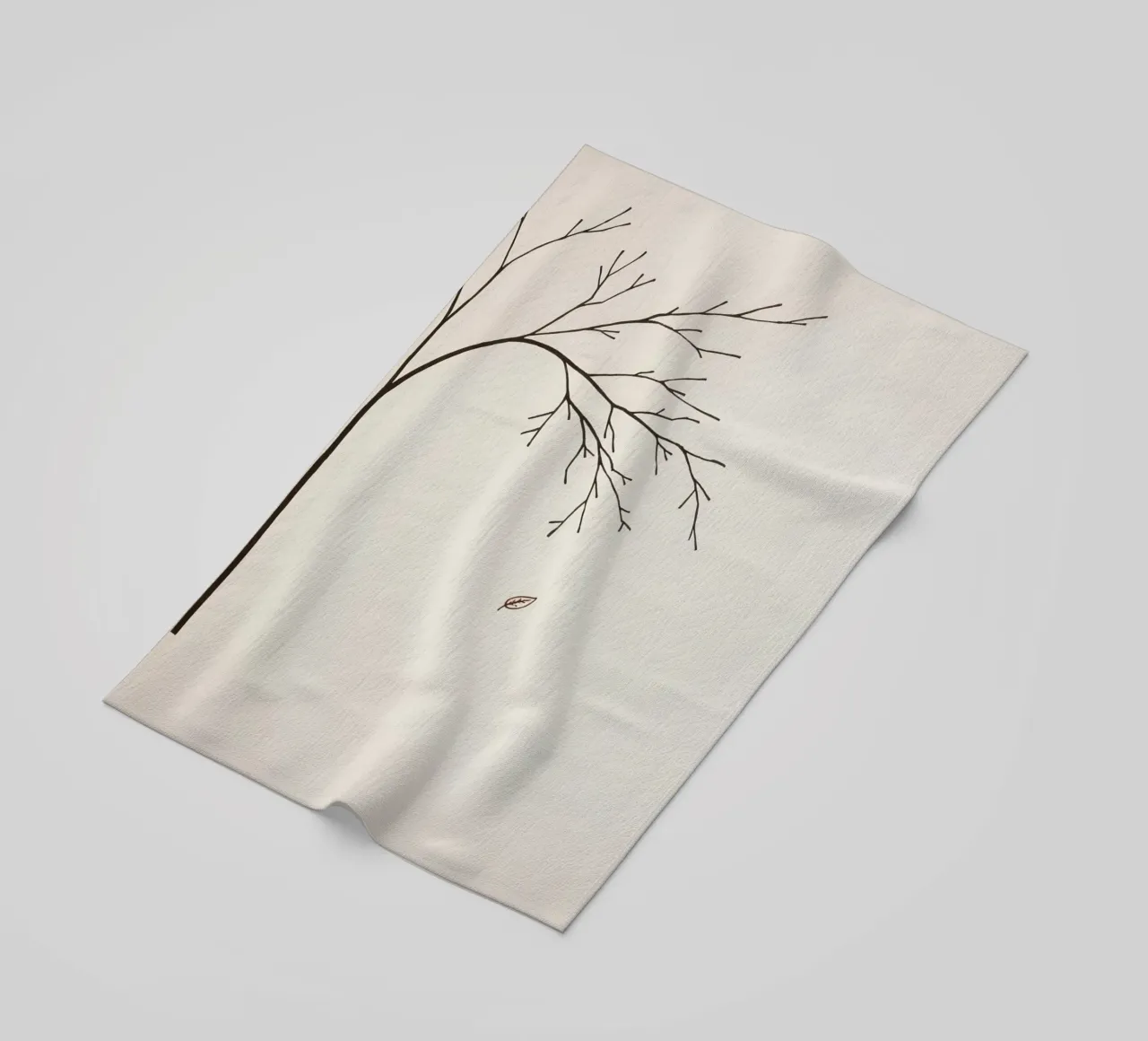 Stylized tree branch with a single leaf falling line art beach towel by DesignDoodle