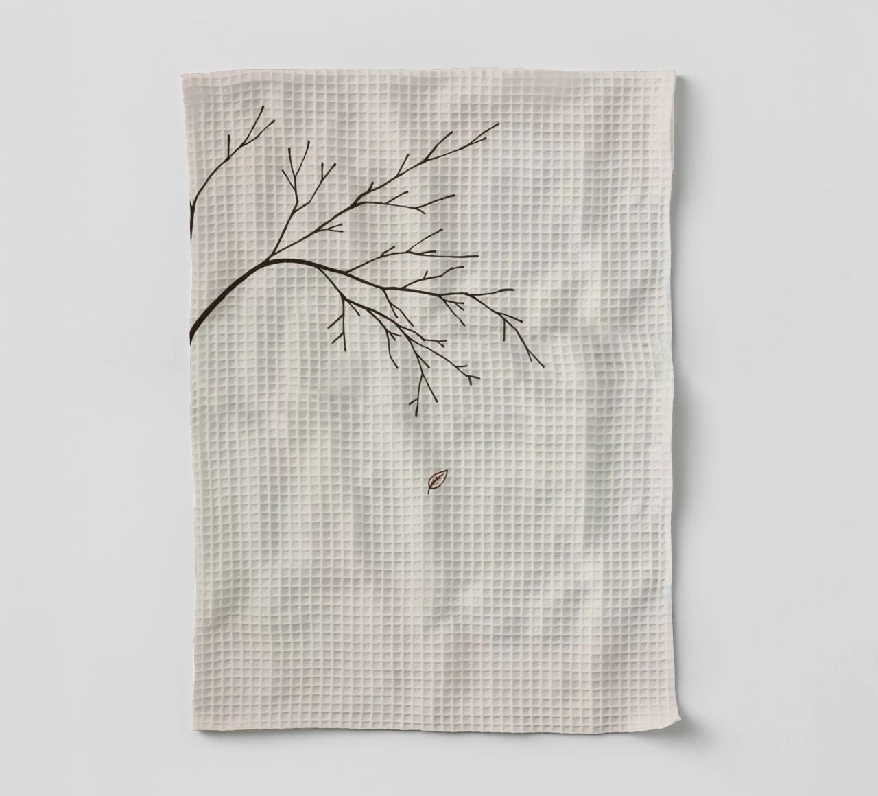 Stylized tree branch with a single leaf falling line art tea towel by DesignDoodle