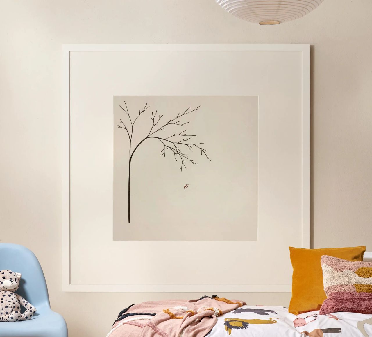 Stylized tree branch with a single leaf falling line art hahnemühle by DesignDoodle
