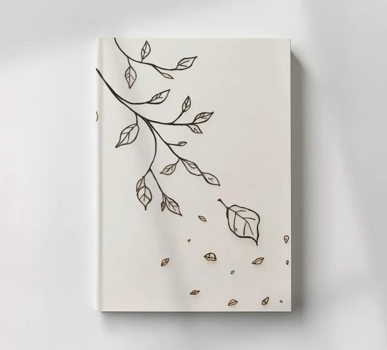 Leaves falling from a branch in a minimalistic artistic art notebook by DesignDoodle