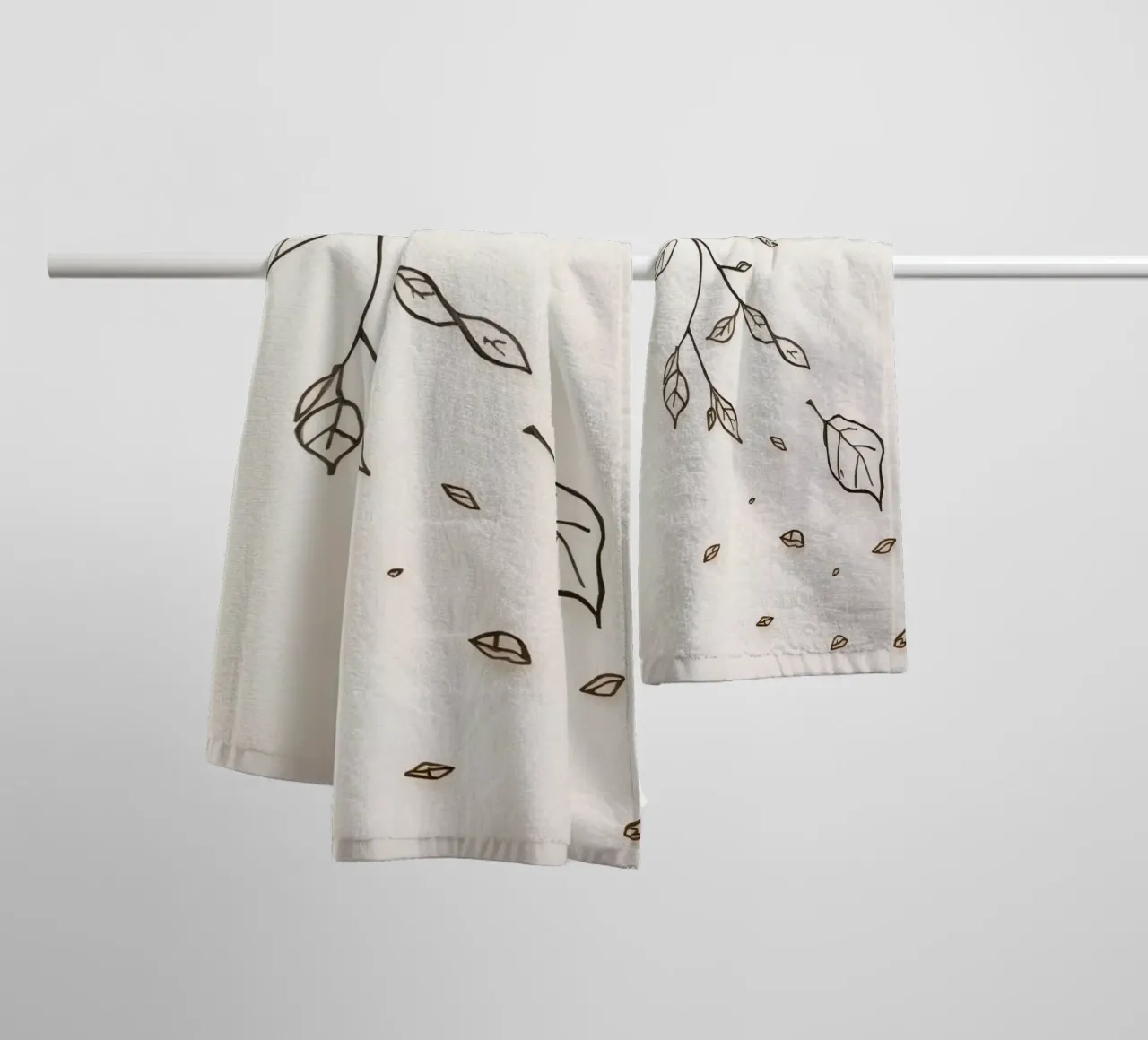 Leaves falling from a branch in a minimalistic artistic art towel by DesignDoodle
