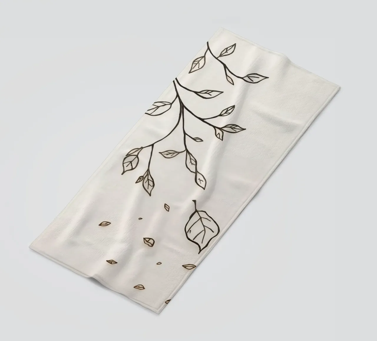 Leaves falling from a branch in a minimalistic artistic art beach towel by DesignDoodle