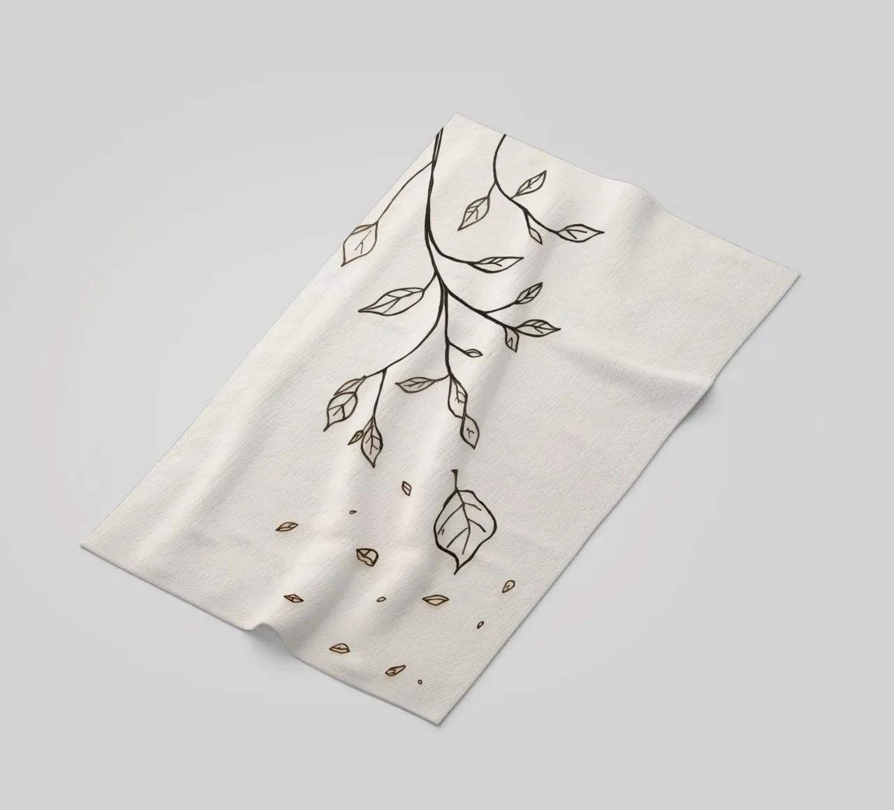 Leaves falling from a branch in a minimalistic artistic art beach towel by DesignDoodle