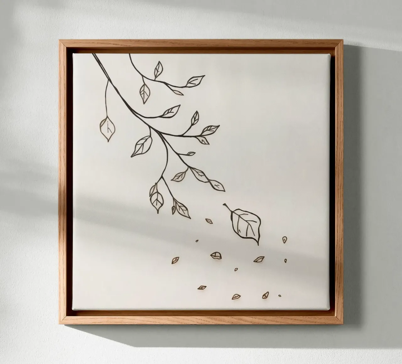Blätter, die von einem Zweig fallen, in einer minimalistischen künstlerischen Darstellung Leinwand von DesignDoodle