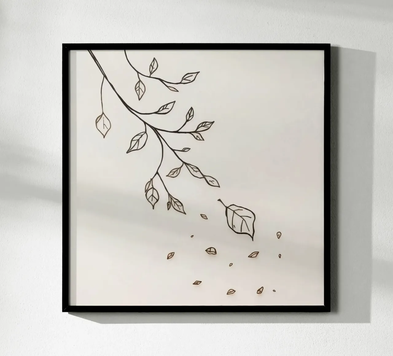 Blätter, die von einem Zweig fallen, in einer minimalistischen künstlerischen Darstellung Hahnemühle von DesignDoodle