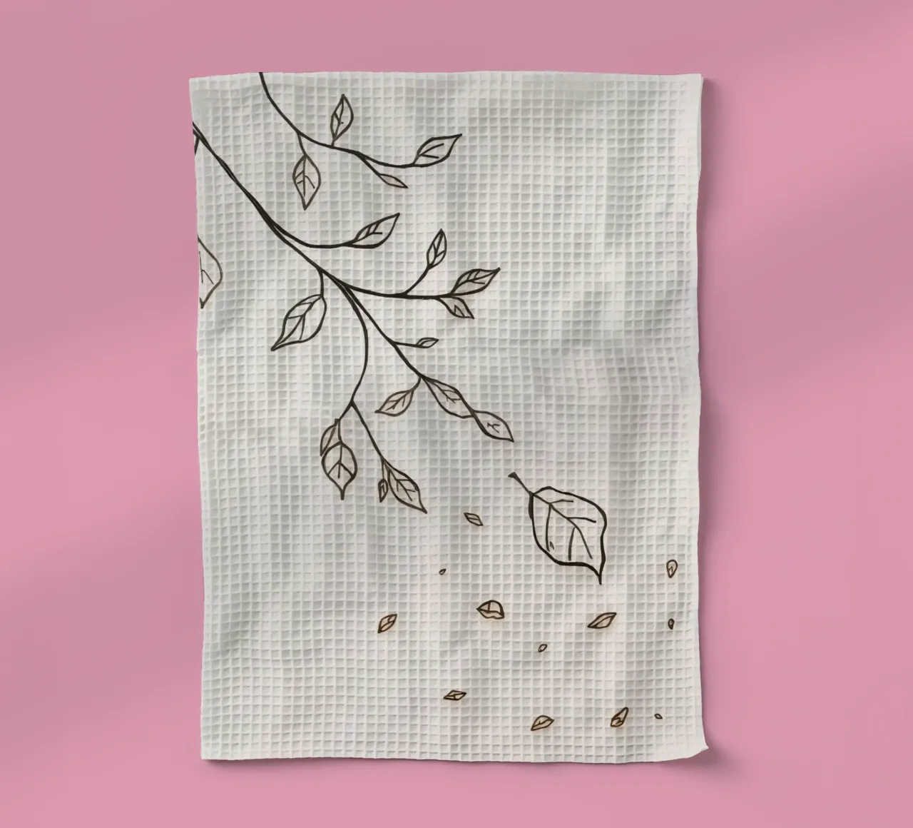 Leaves falling from a branch in a minimalistic artistic art tea towel by DesignDoodle