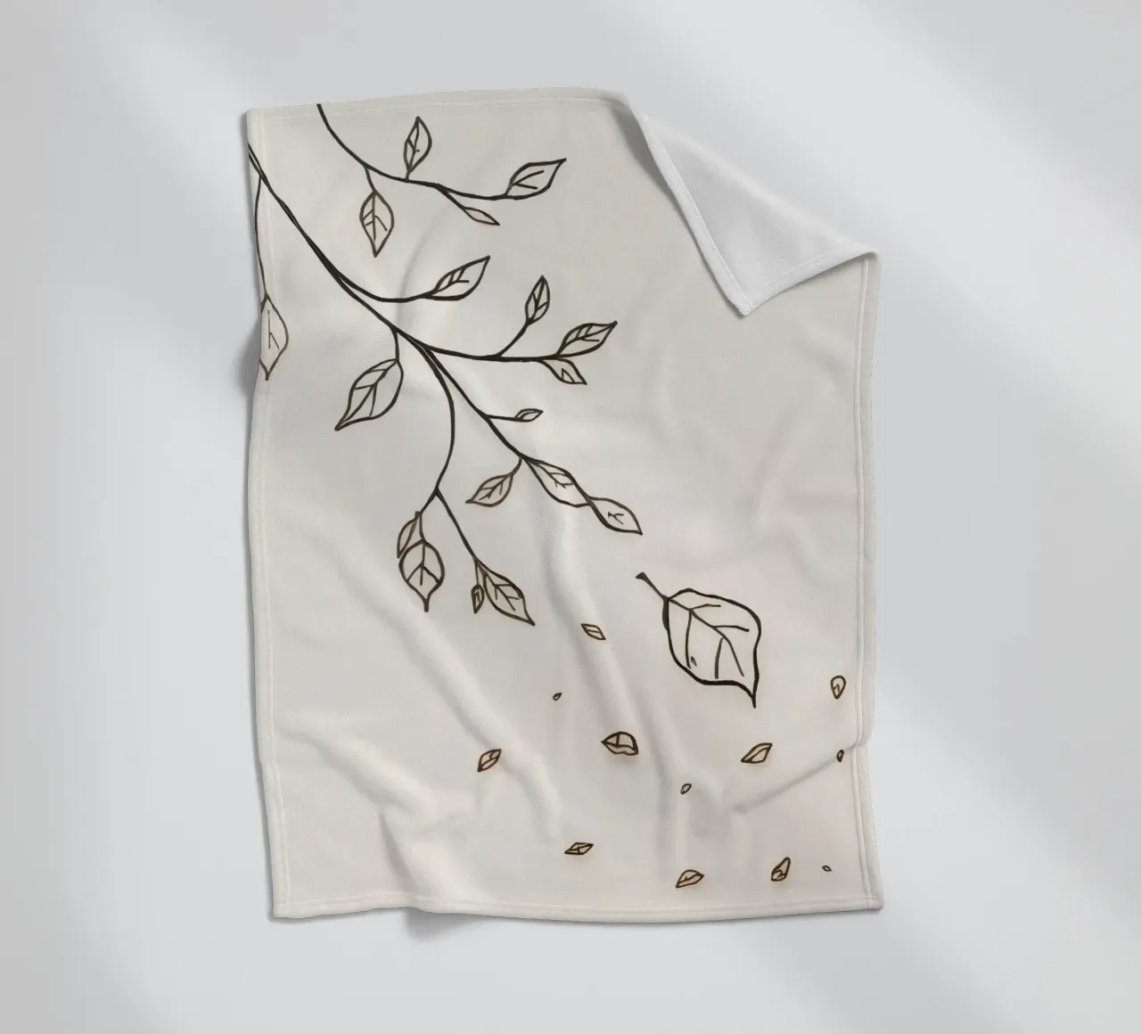 Leaves falling from a branch in a minimalistic artistic art fleece blanket by DesignDoodle