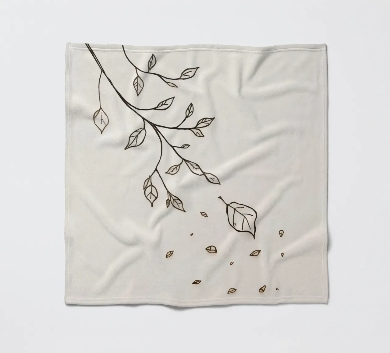 Leaves falling from a branch in a minimalistic artistic art fleece blanket by DesignDoodle