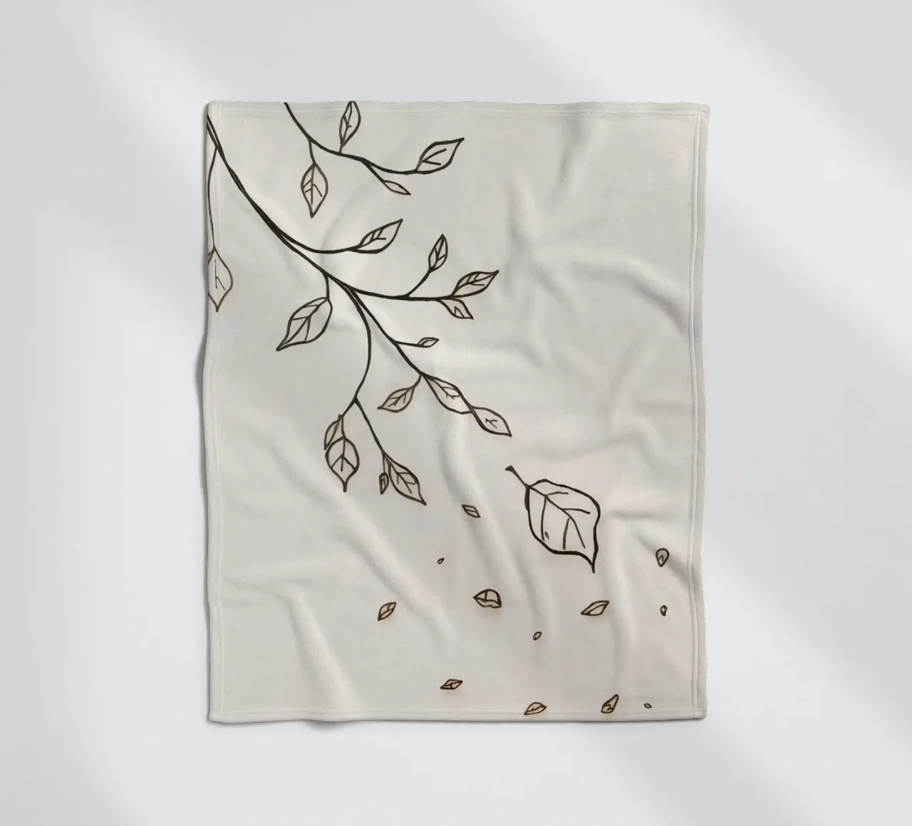 Leaves falling from a branch in a minimalistic artistic art fleece blanket by DesignDoodle