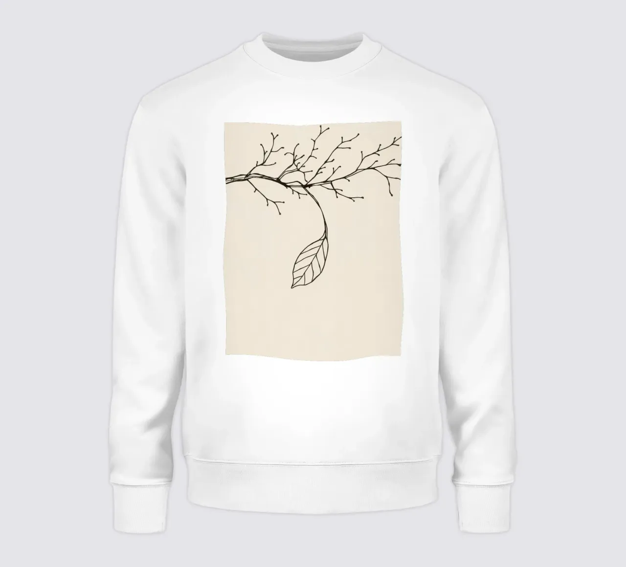 Intricately drawn branch with delicate twigs & single leafe sweatshirt by DesignDoodle