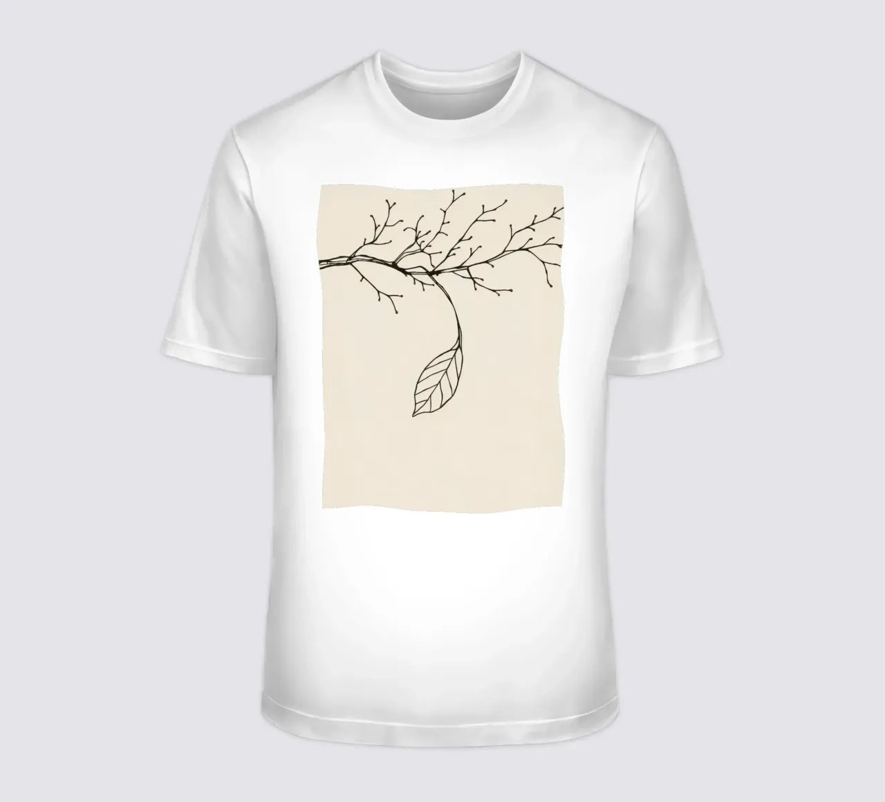 Intricately drawn branch with delicate twigs & single leafe t-shirt by DesignDoodle