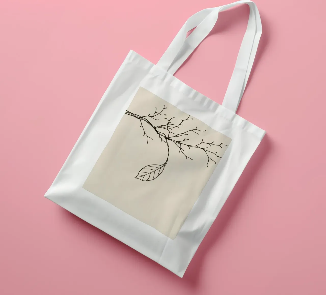 Intricately drawn branch with delicate twigs & single leafe tote bag by DesignDoodle