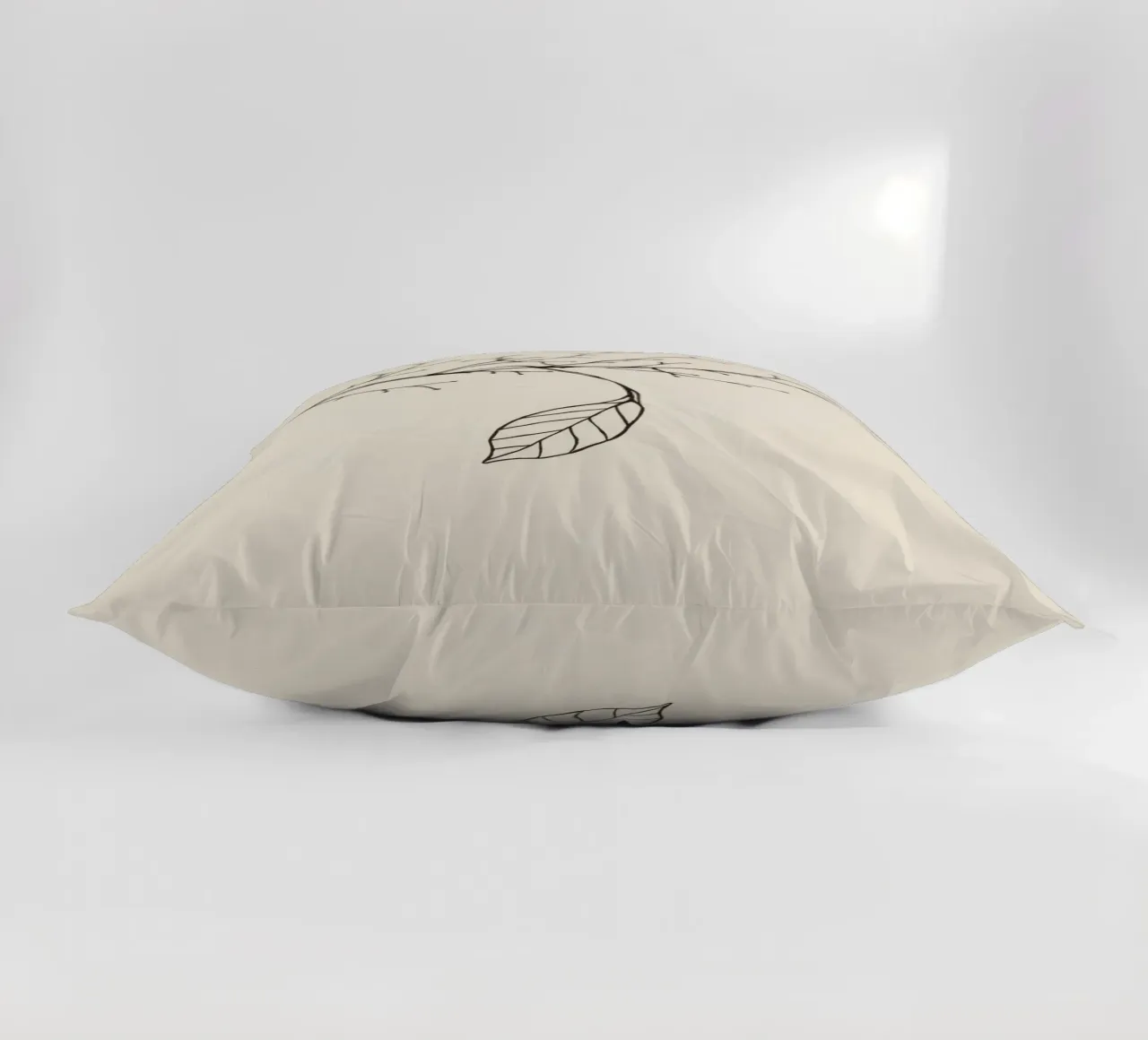 Intricately drawn branch with delicate twigs & single leafe decorative cushion by DesignDoodle