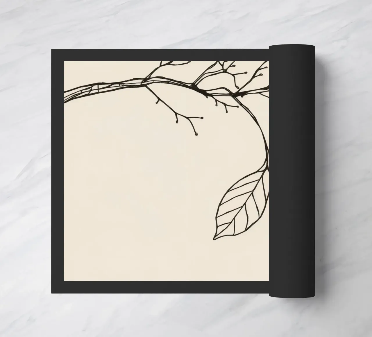 Intricately drawn branch with delicate twigs & single leafe doormat by DesignDoodle