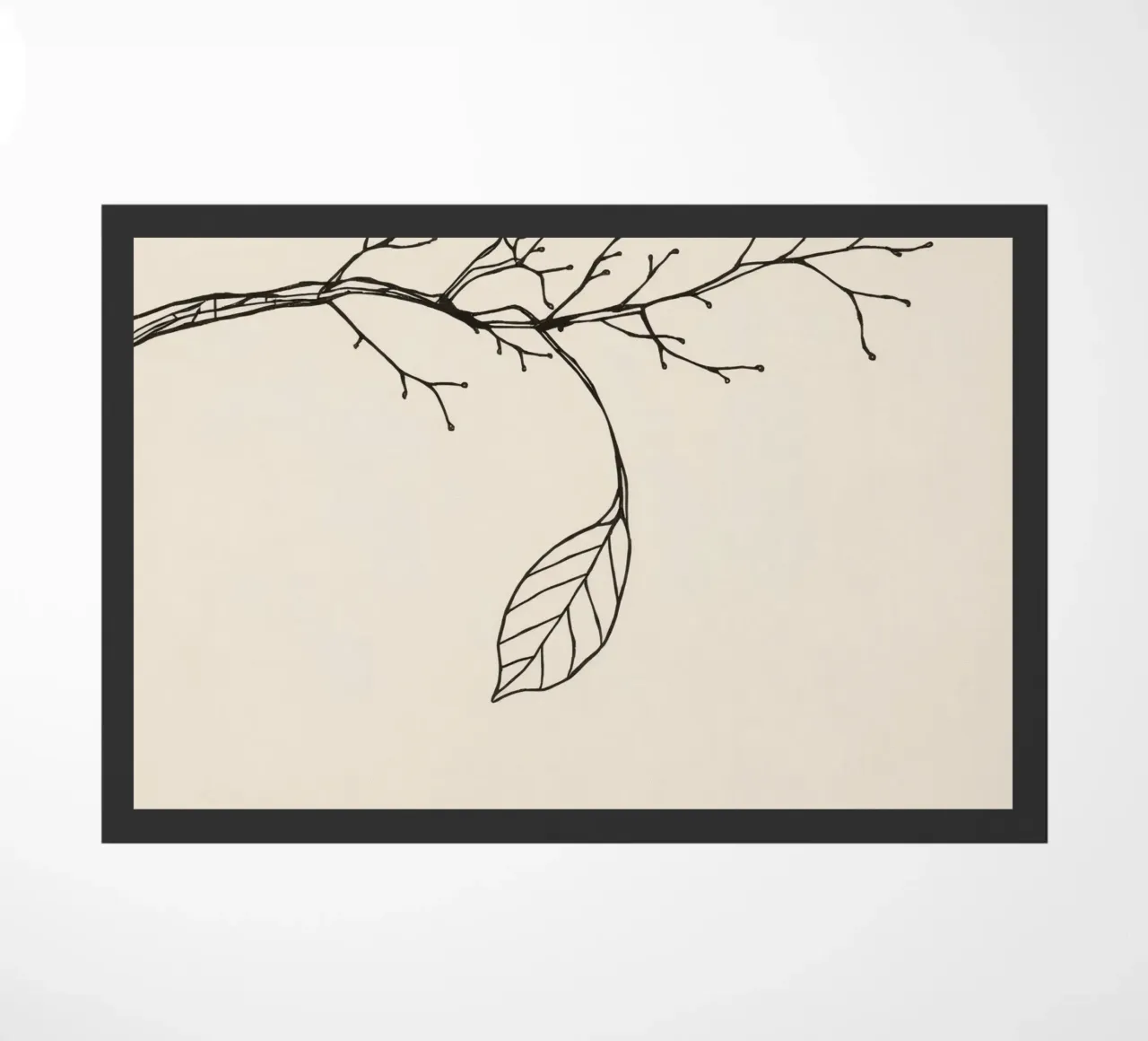 Intricately drawn branch with delicate twigs & single leafe doormat by DesignDoodle