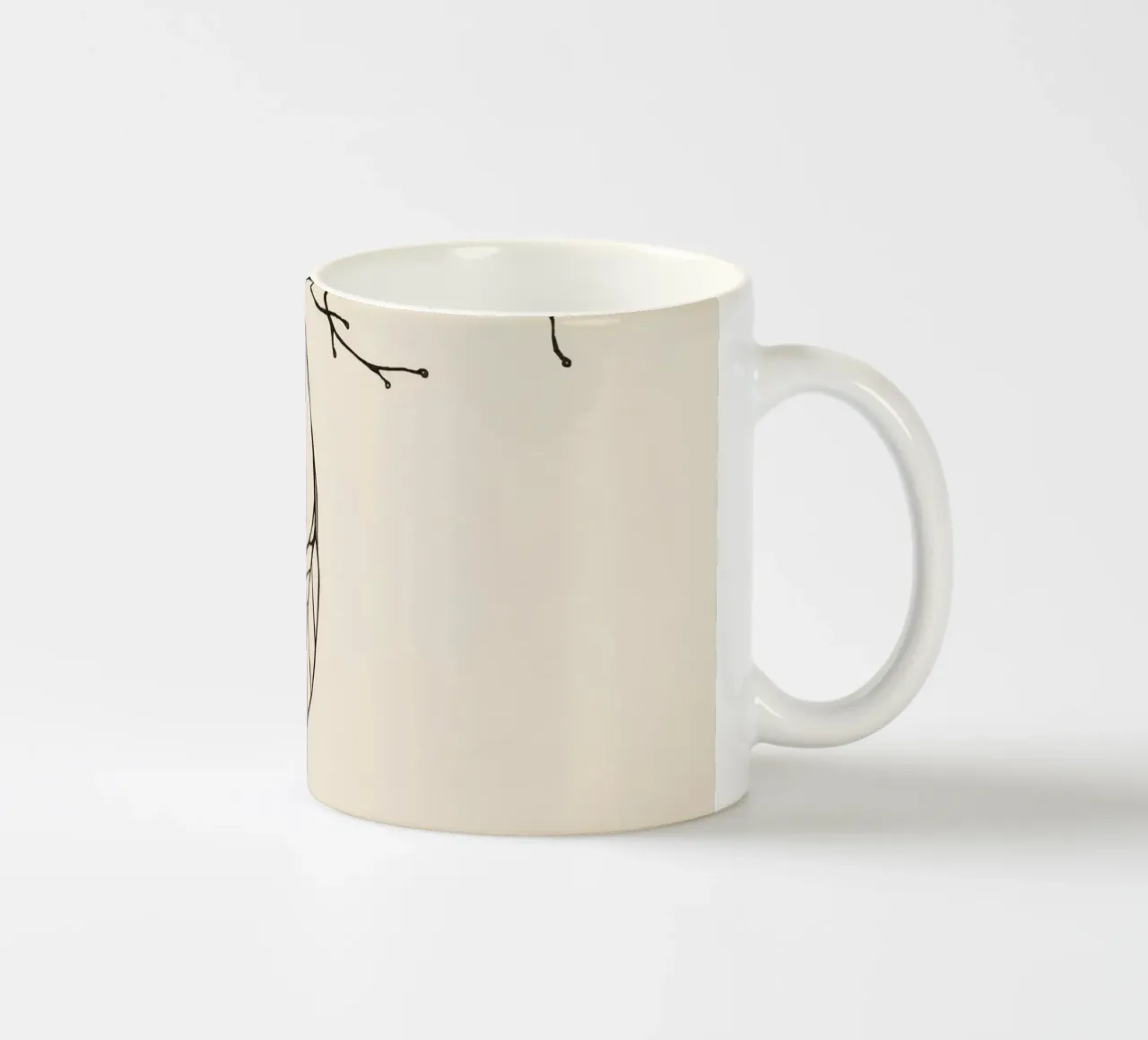 Intricately drawn branch with delicate twigs & single leafe ceramic mug by DesignDoodle