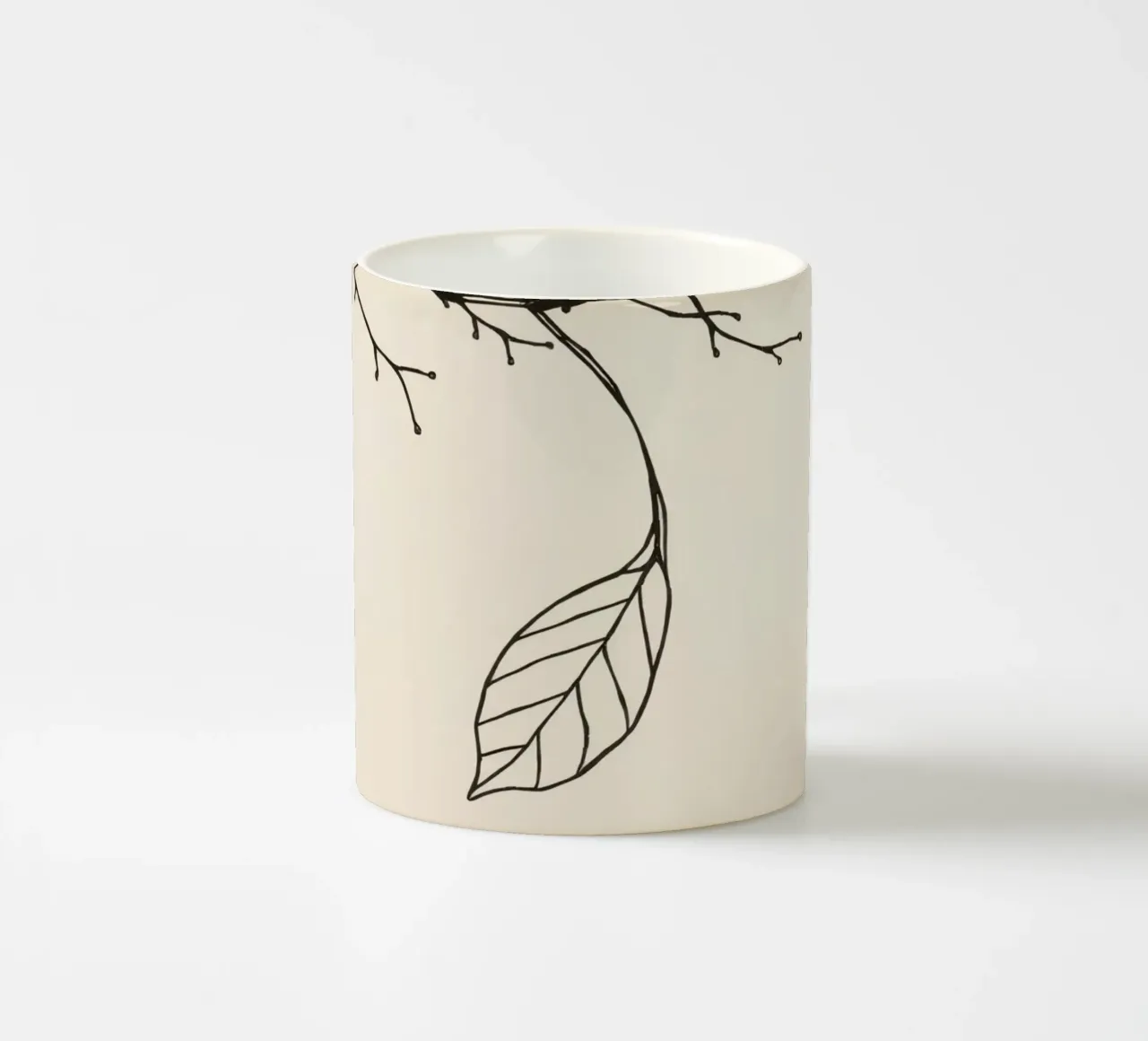Intricately drawn branch with delicate twigs & single leafe ceramic mug by DesignDoodle