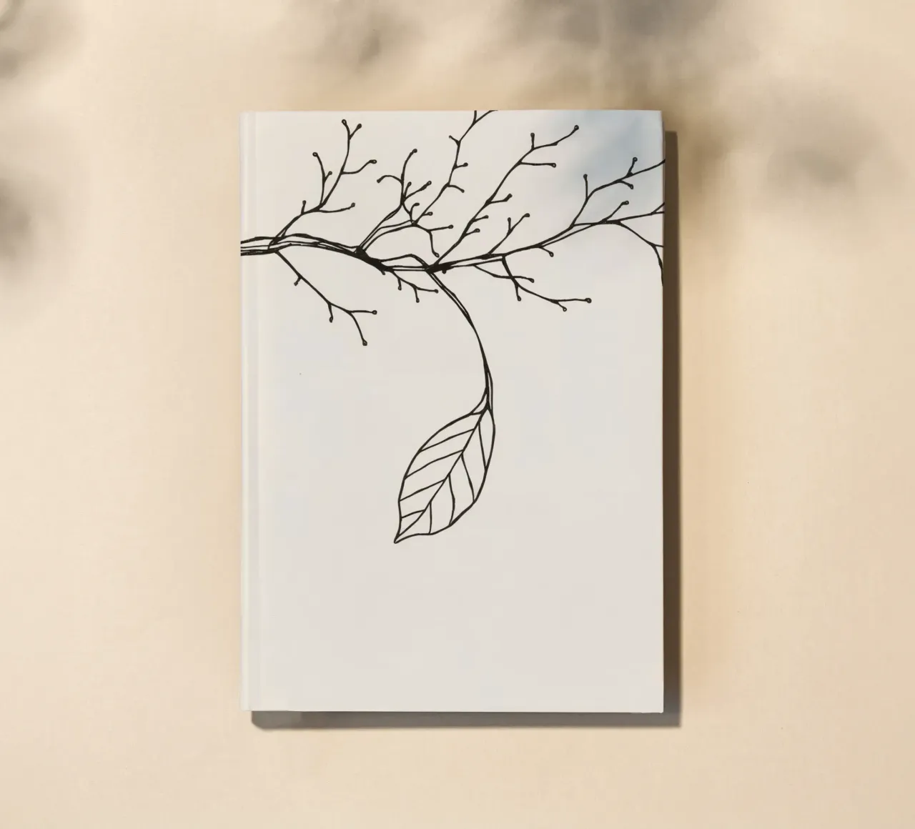 Intricately drawn branch with delicate twigs & single leafe notebook by DesignDoodle