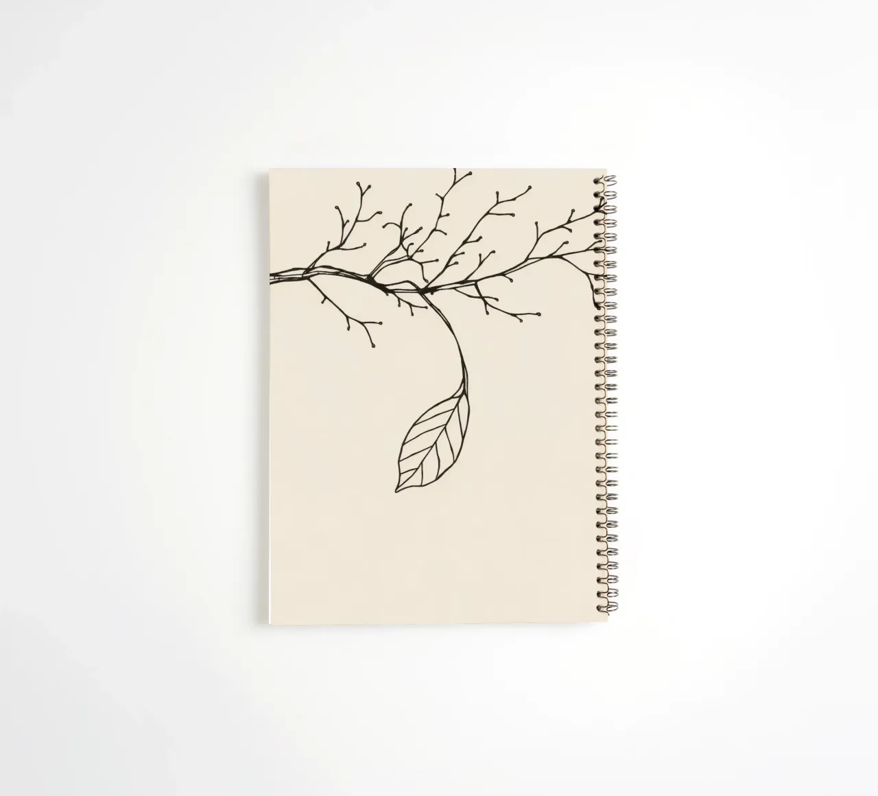 Intricately drawn branch with delicate twigs & single leafe spiral notebook by DesignDoodle