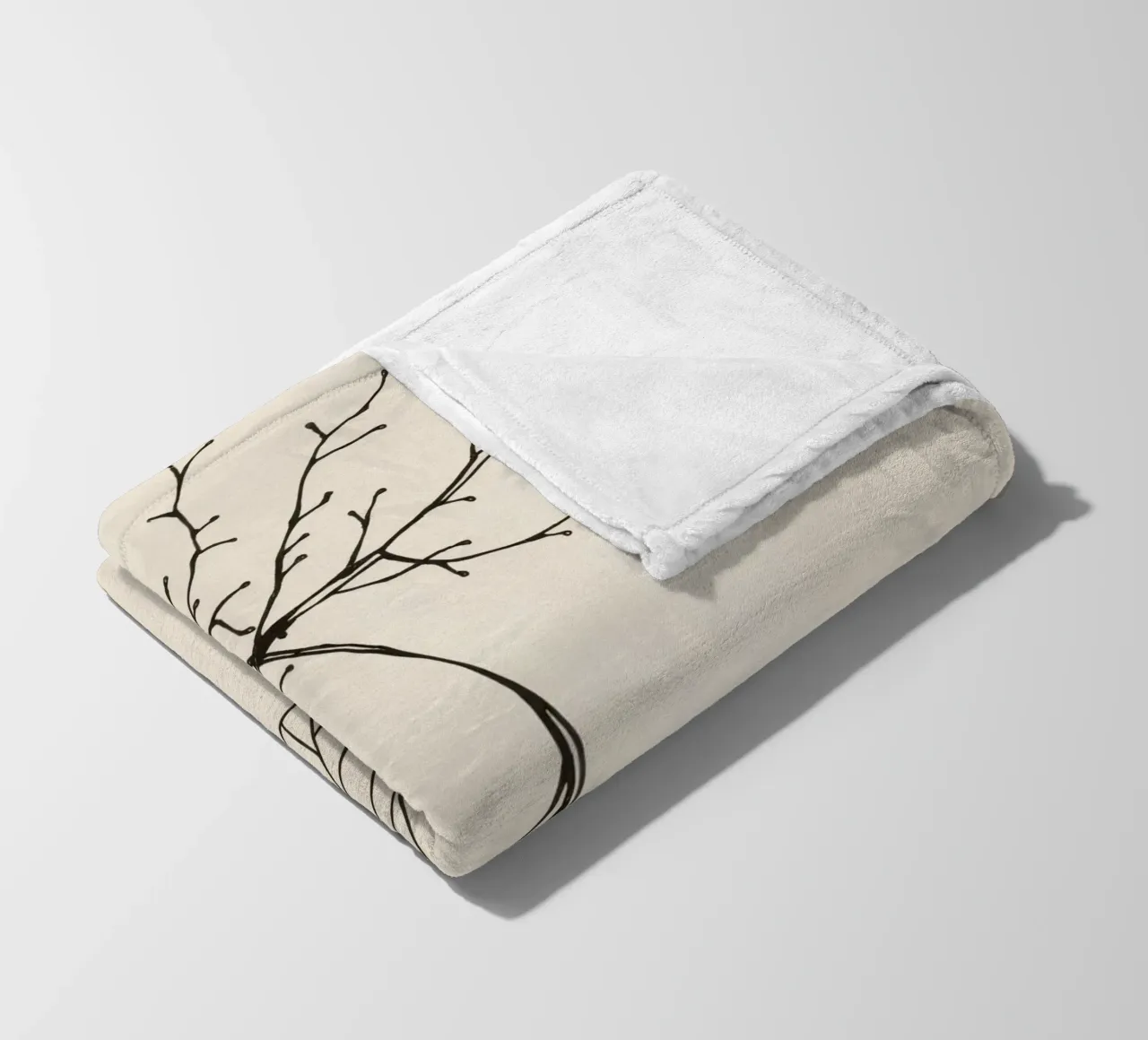 Intricately drawn branch with delicate twigs & single leafe fleece blanket by DesignDoodle