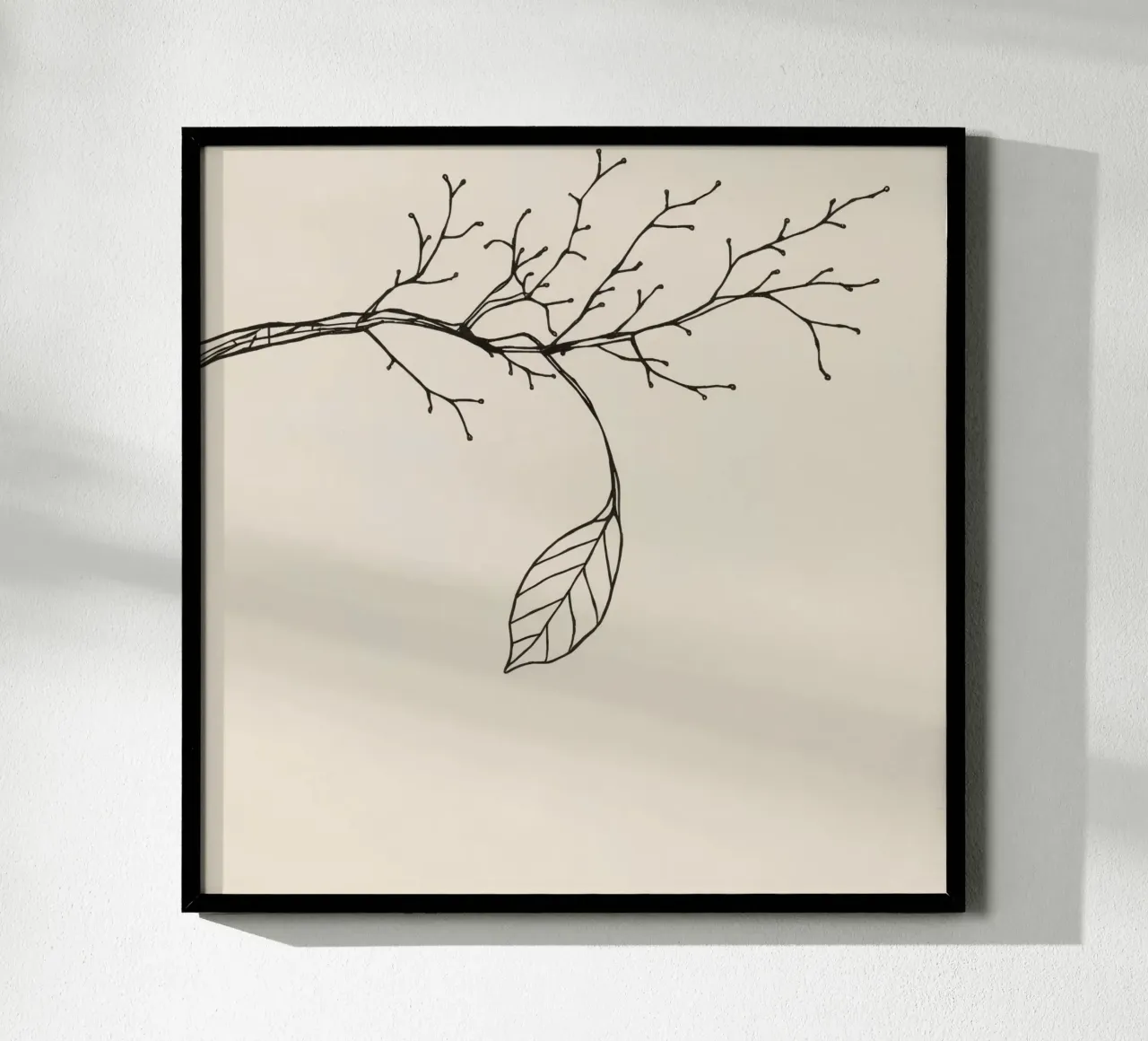 Intricately drawn branch with delicate twigs & single leafe hahnemühle by DesignDoodle