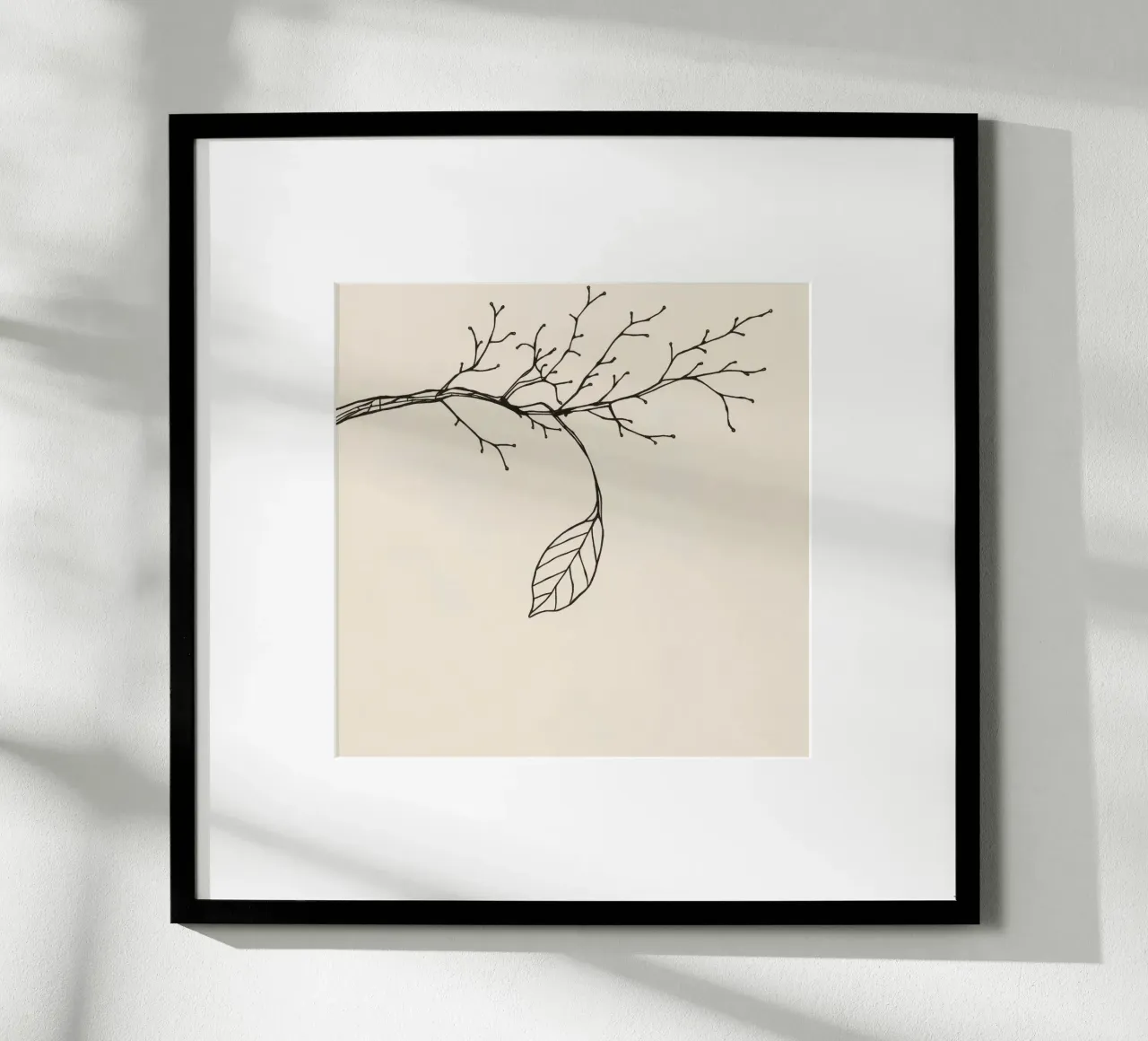 Intricately drawn branch with delicate twigs & single leafe hahnemühle by DesignDoodle