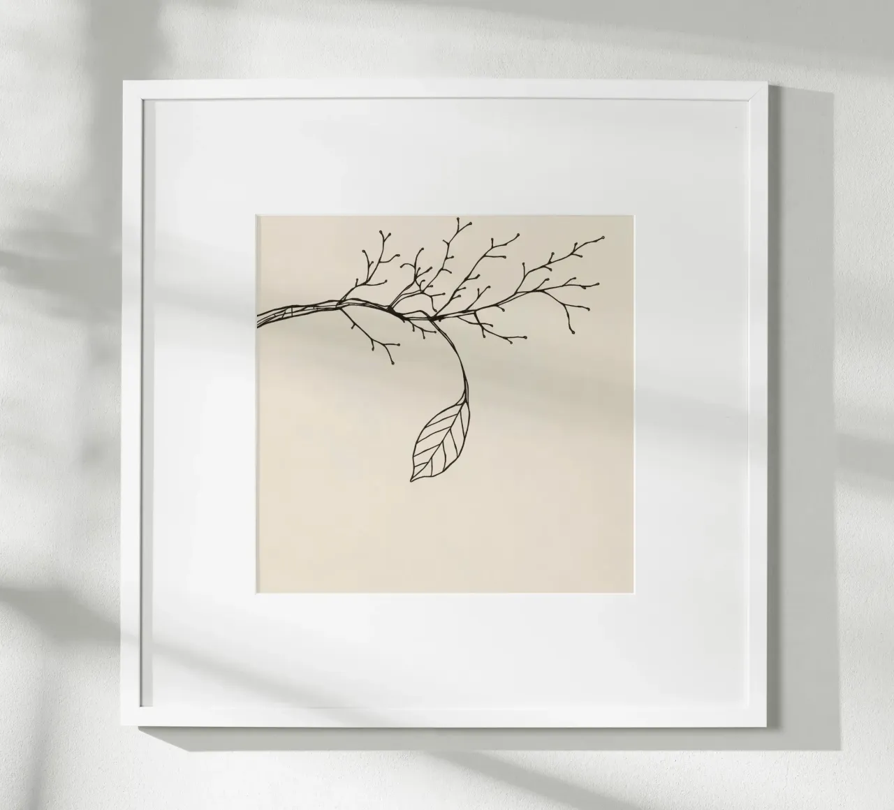 Intricately drawn branch with delicate twigs & single leafe hahnemühle by DesignDoodle