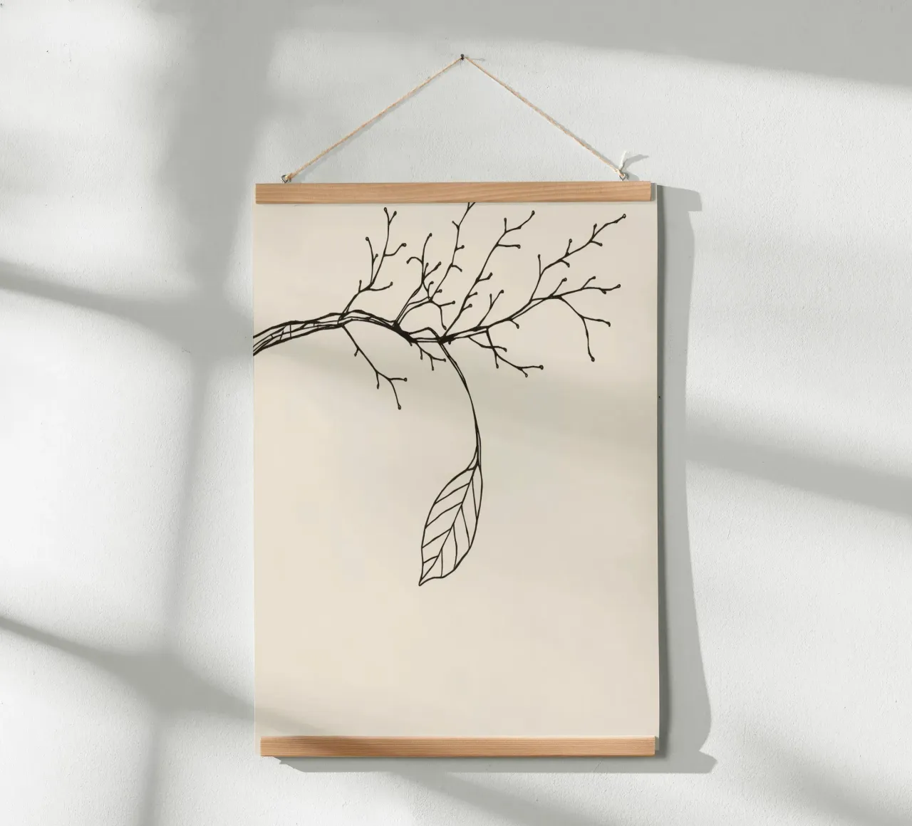 Intricately drawn branch with delicate twigs & single leafe hahnemühle by DesignDoodle