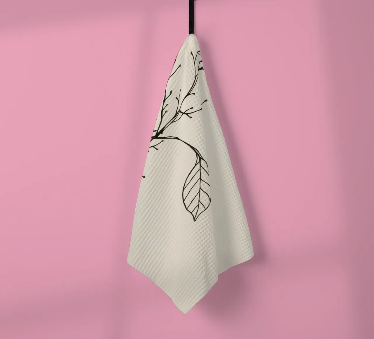Ramo disegnato in maniera complessa con ramoscelli delicati e una singola leafe canovaccio da cucina da DesignDoodle