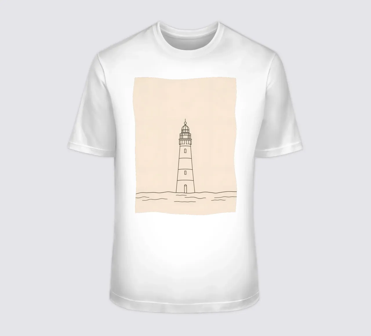 Lighthouse standing tall above gentle waves with a clear sky t-shirt by DesignDoodle