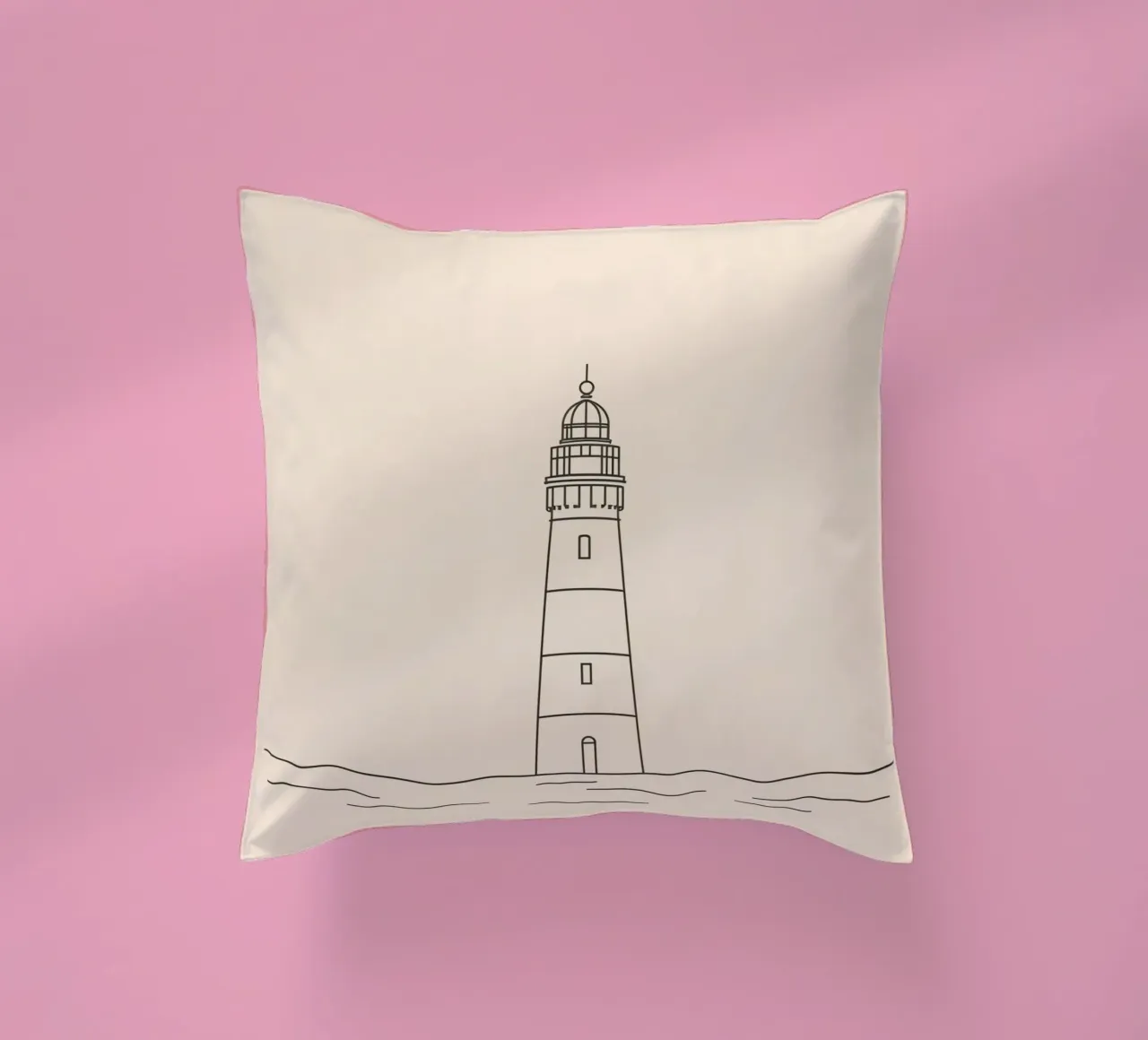 Lighthouse standing tall above gentle waves with a clear sky decorative cushion by DesignDoodle