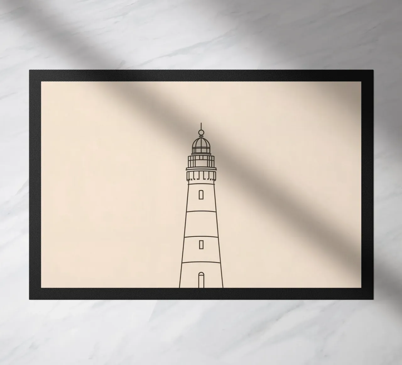 Lighthouse standing tall above gentle waves with a clear sky doormat by DesignDoodle
