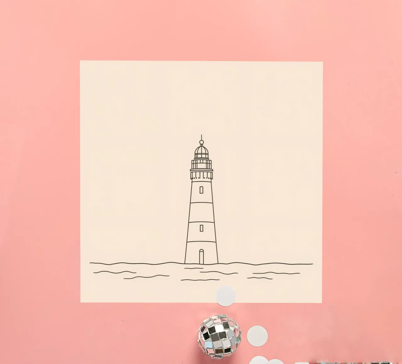 Lighthouse standing tall above gentle waves with a clear sky sticker by DesignDoodle