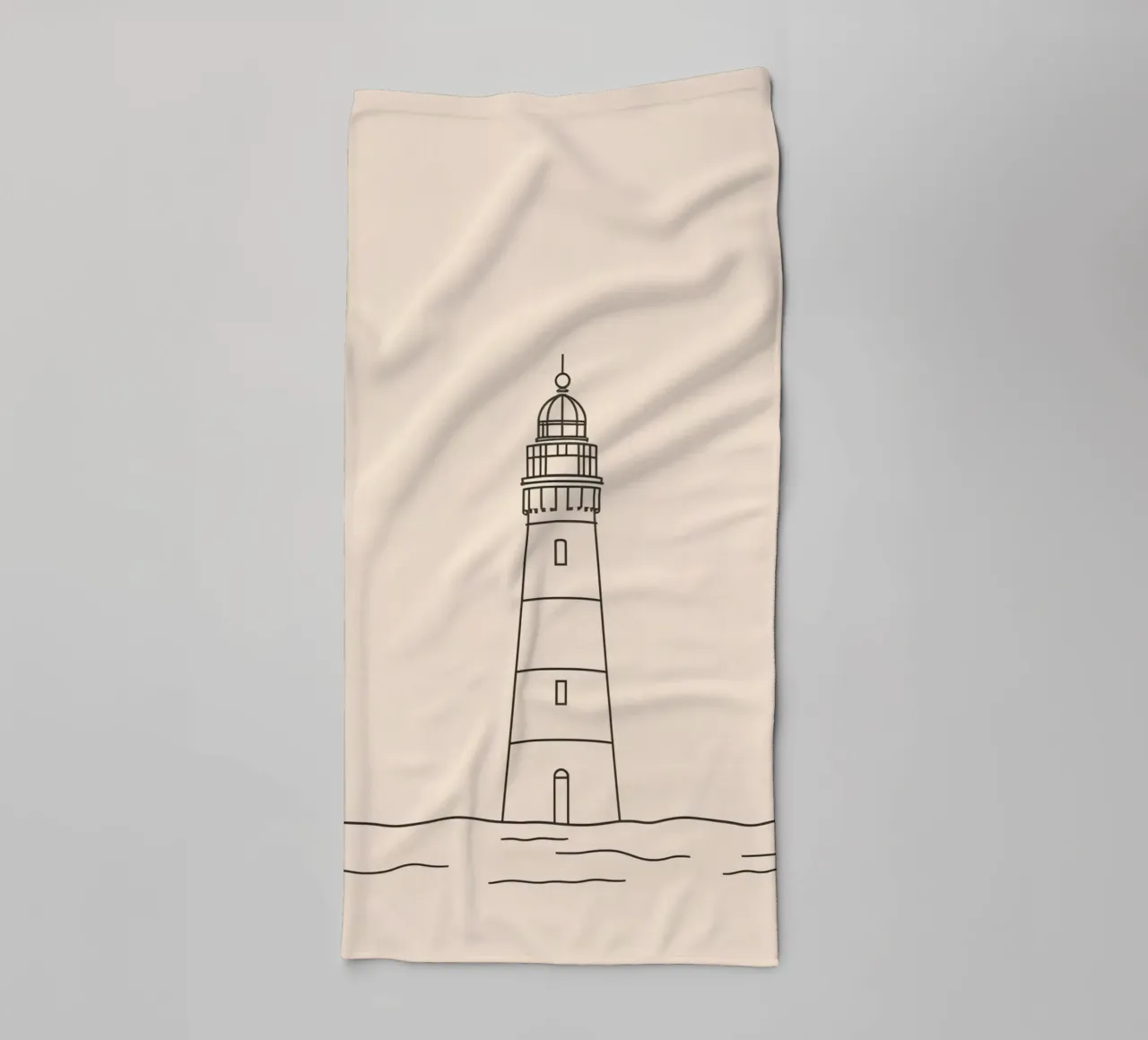 Lighthouse standing tall above gentle waves with a clear sky towel by DesignDoodle
