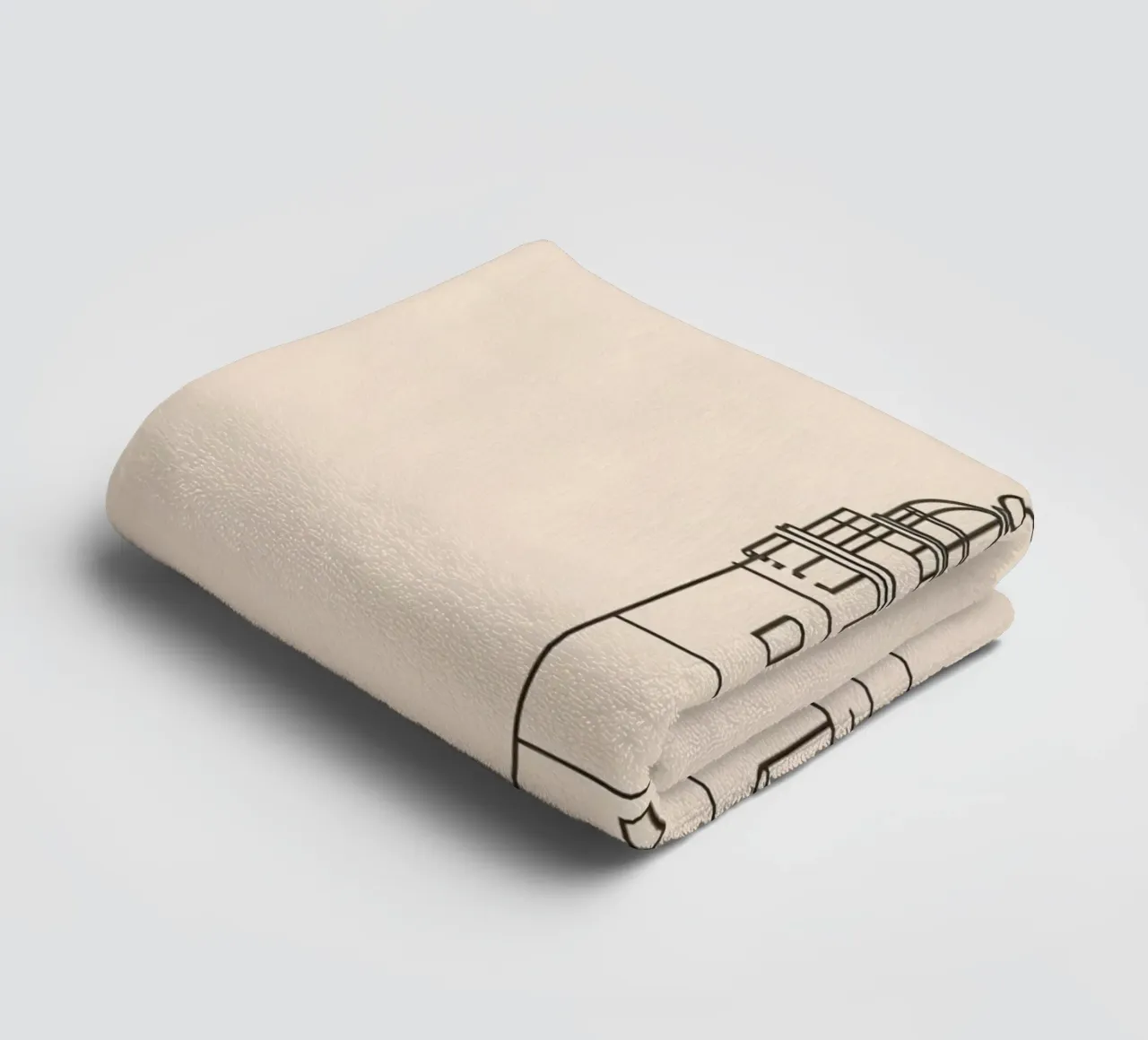 Lighthouse standing tall above gentle waves with a clear sky towel by DesignDoodle