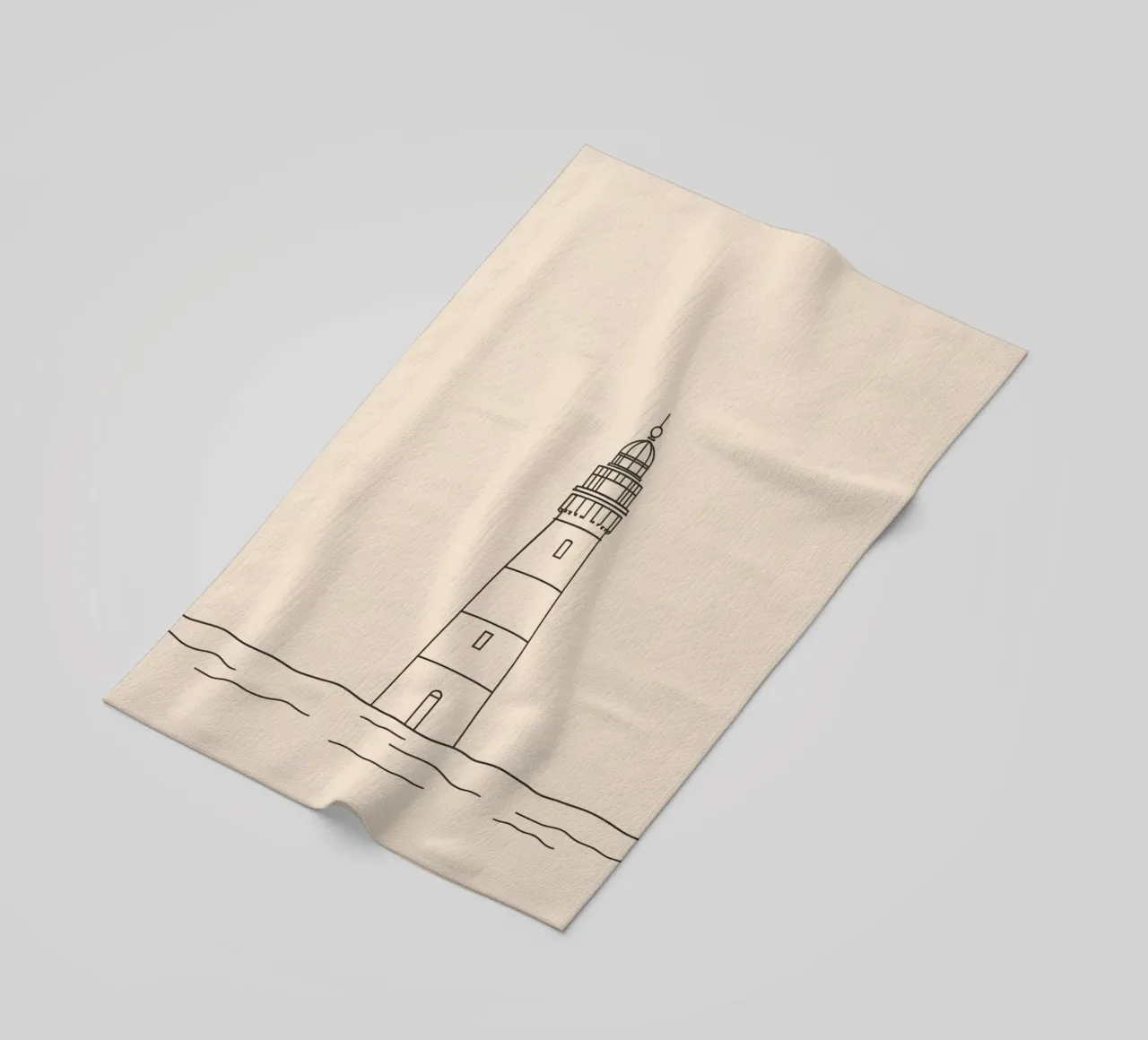 Lighthouse standing tall above gentle waves with a clear sky beach towel by DesignDoodle