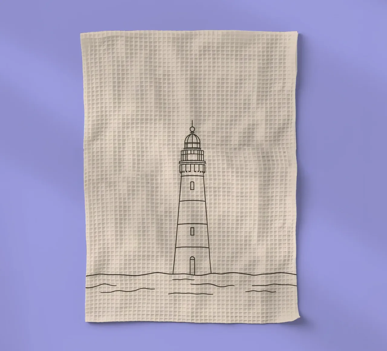 Lighthouse standing tall above gentle waves with a clear sky tea towel by DesignDoodle