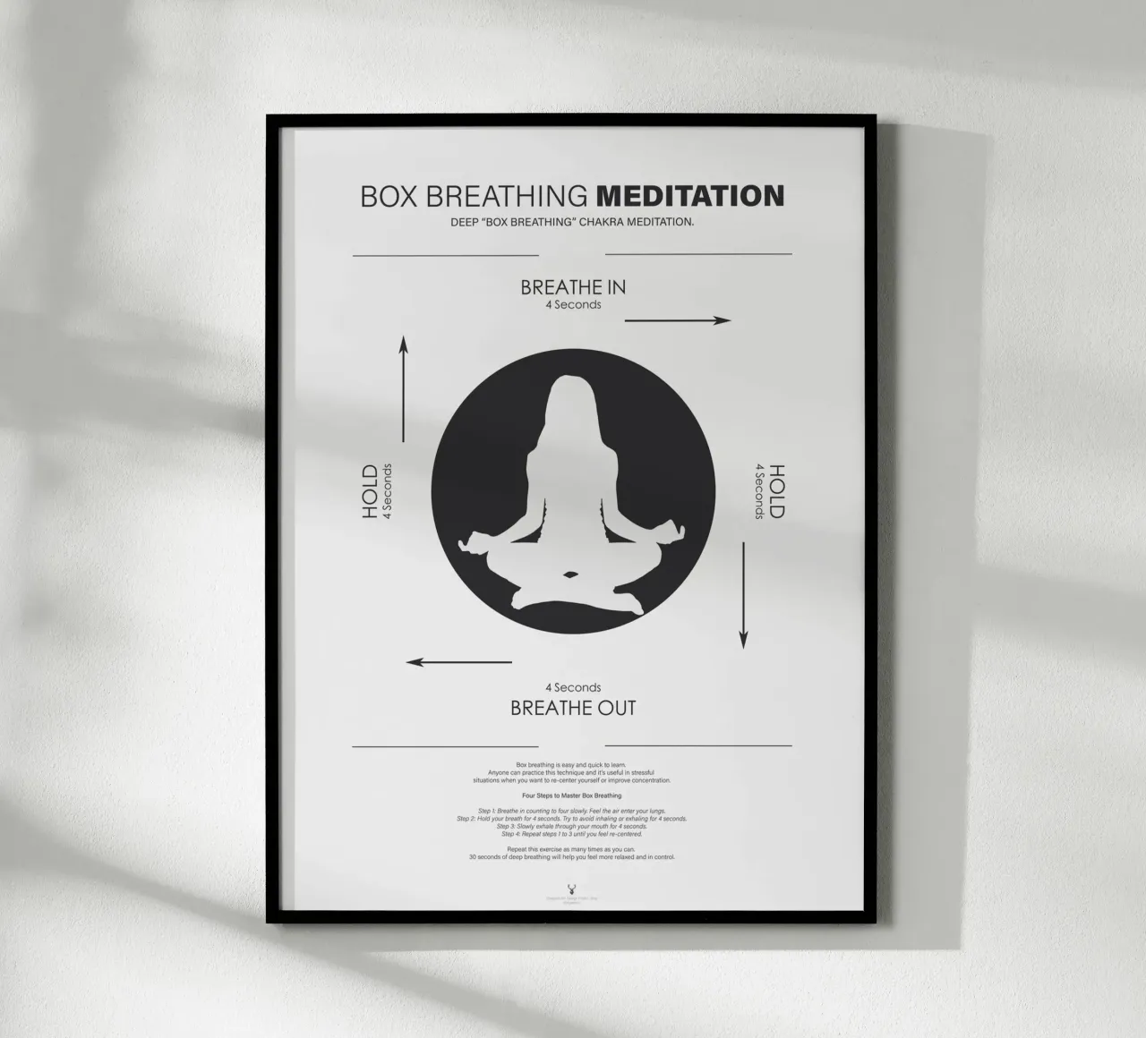 Meditazione Wall Art Box Breathing Technic Yoga Art Poster poster con telaio in alluminio da Chagatai Art