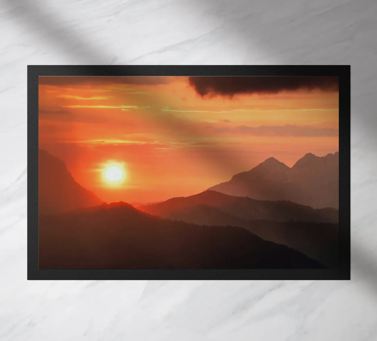 sunset mountains doormat by Earthly Visions