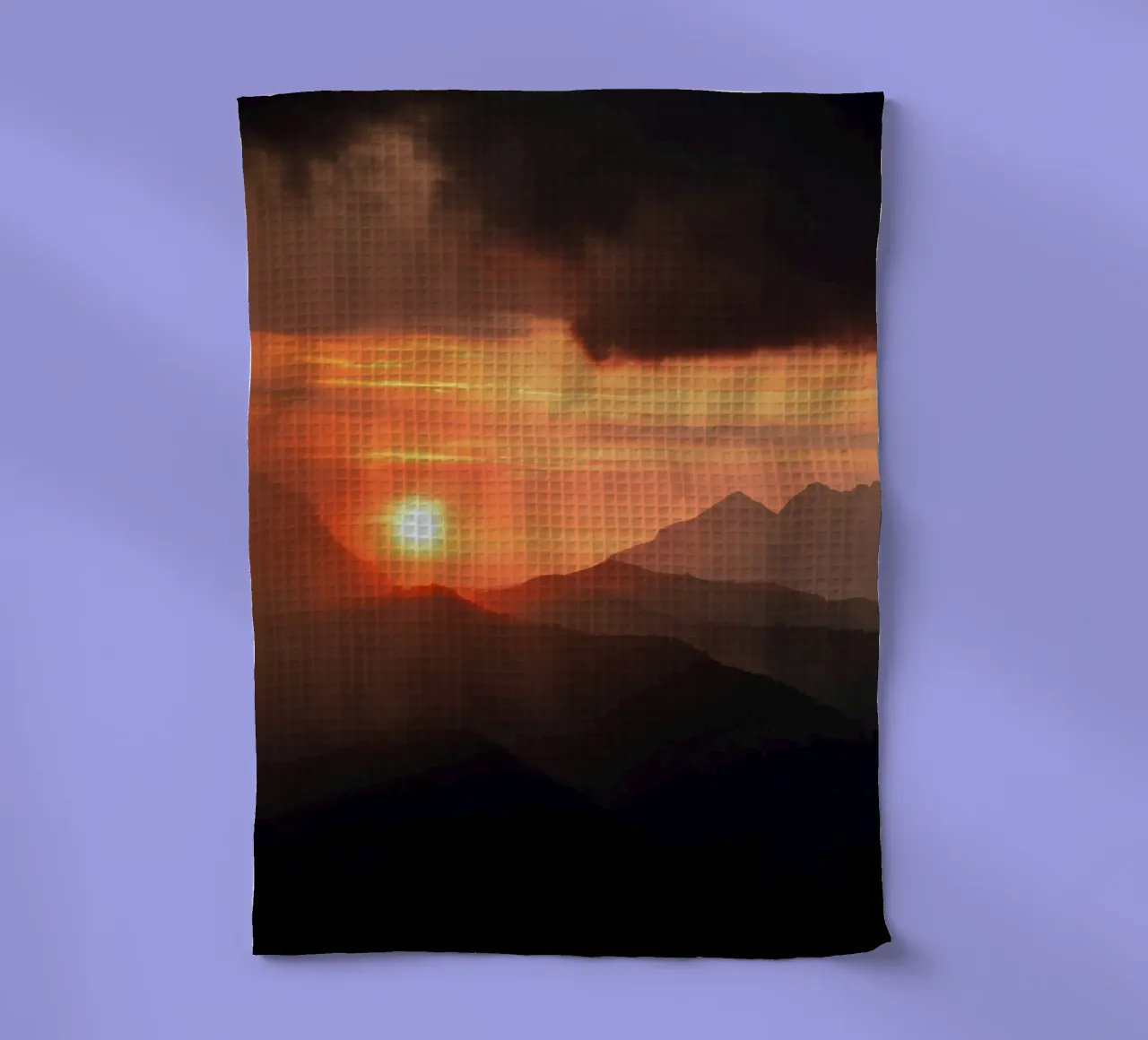 sunset mountains tea towel by Earthly Visions