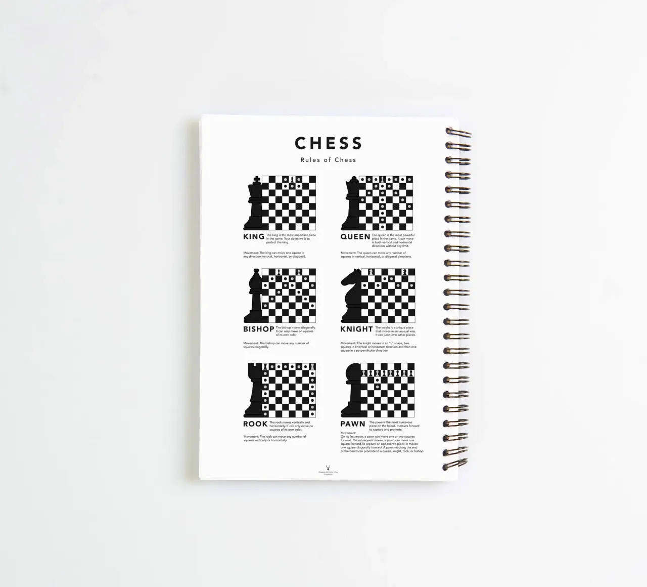 Chess Cheat Sheet Print Chess Guide Poster Chess Piece Move spiral notebook by Chagatai Art