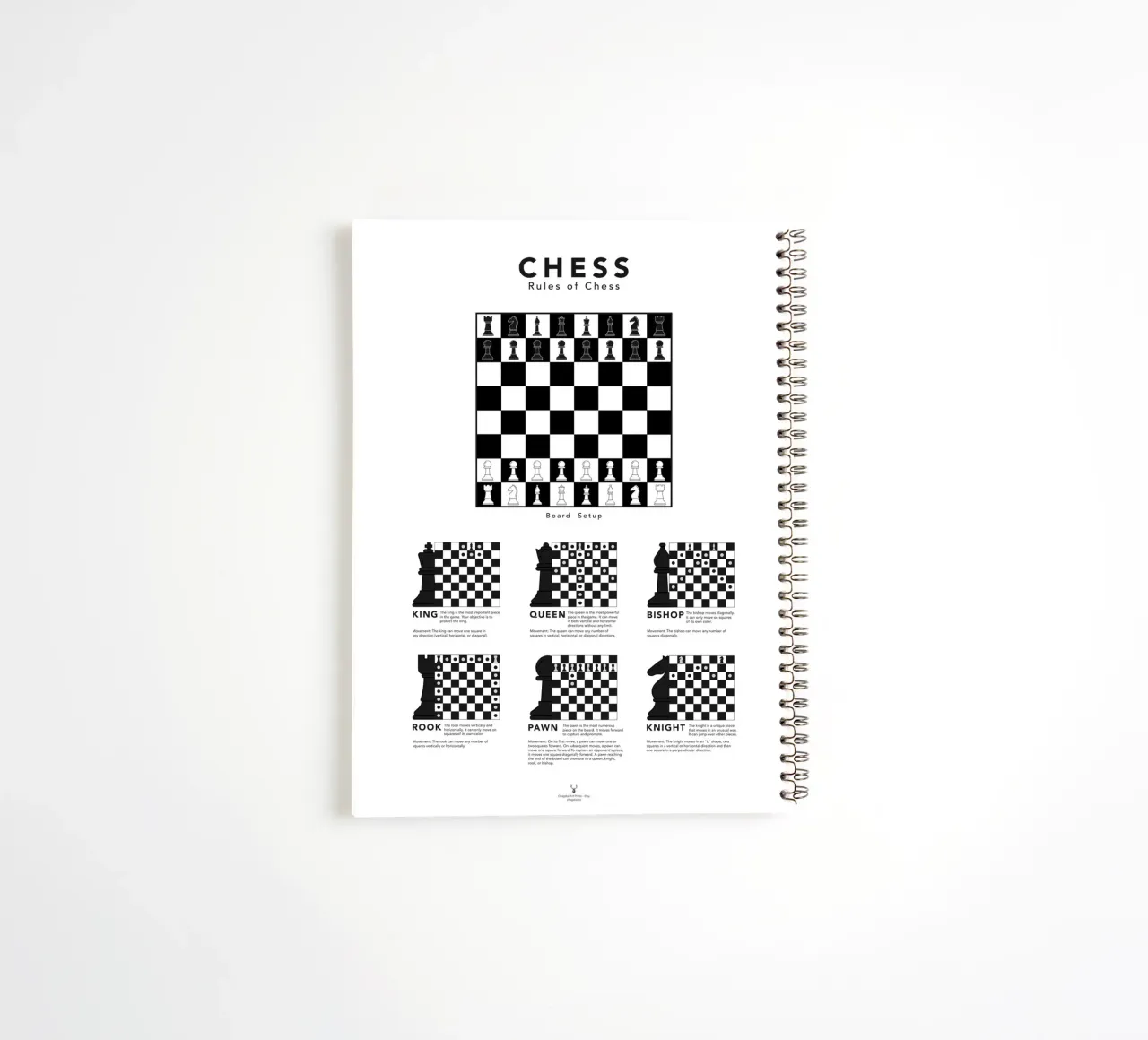 Chess Gift Chess Guide Chess Piece Movement Chess Learn spiral notebook by Chagatai Art