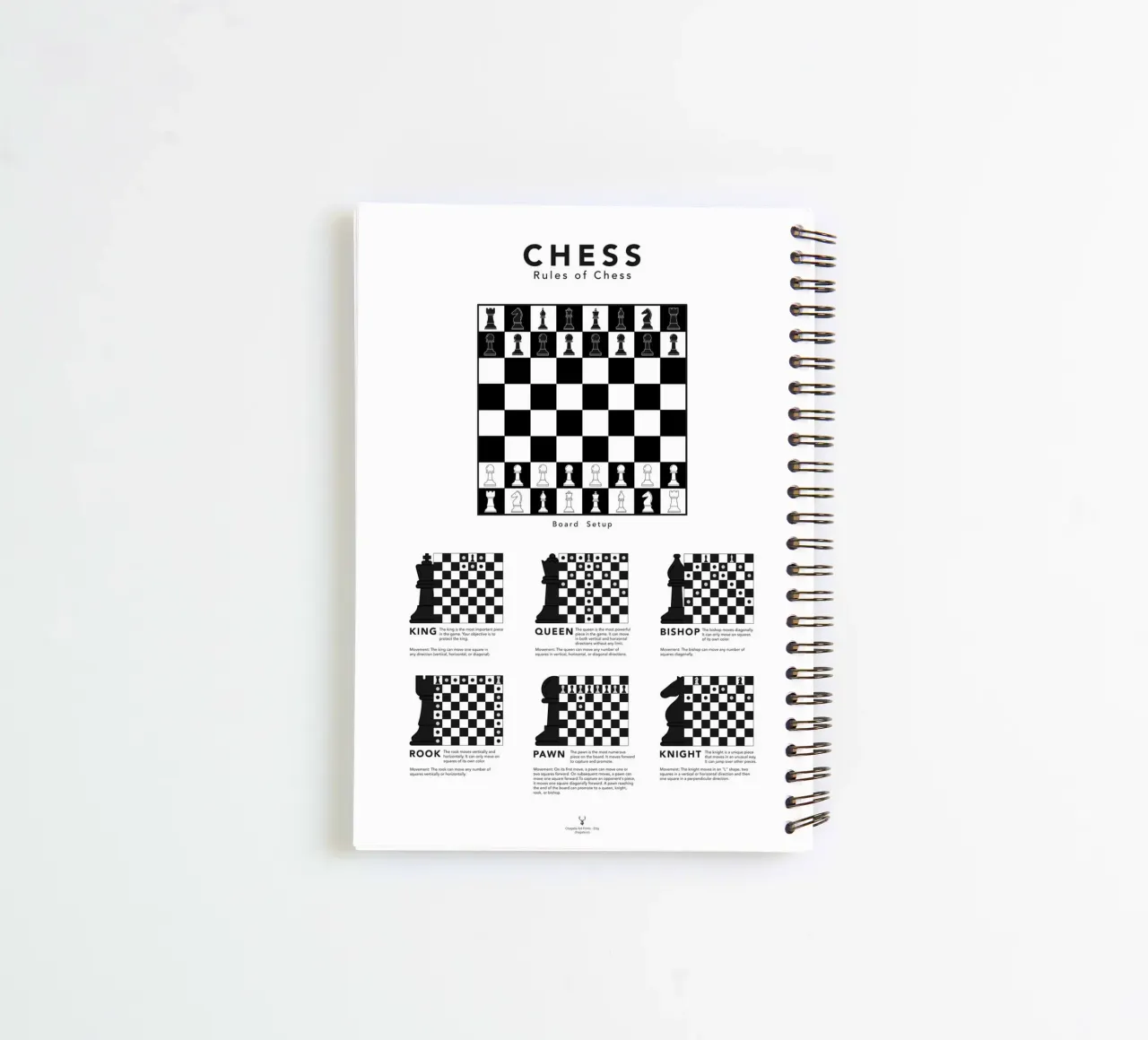 Chess Gift Chess Guide Chess Piece Movement Chess Learn spiral notebook by Chagatai Art